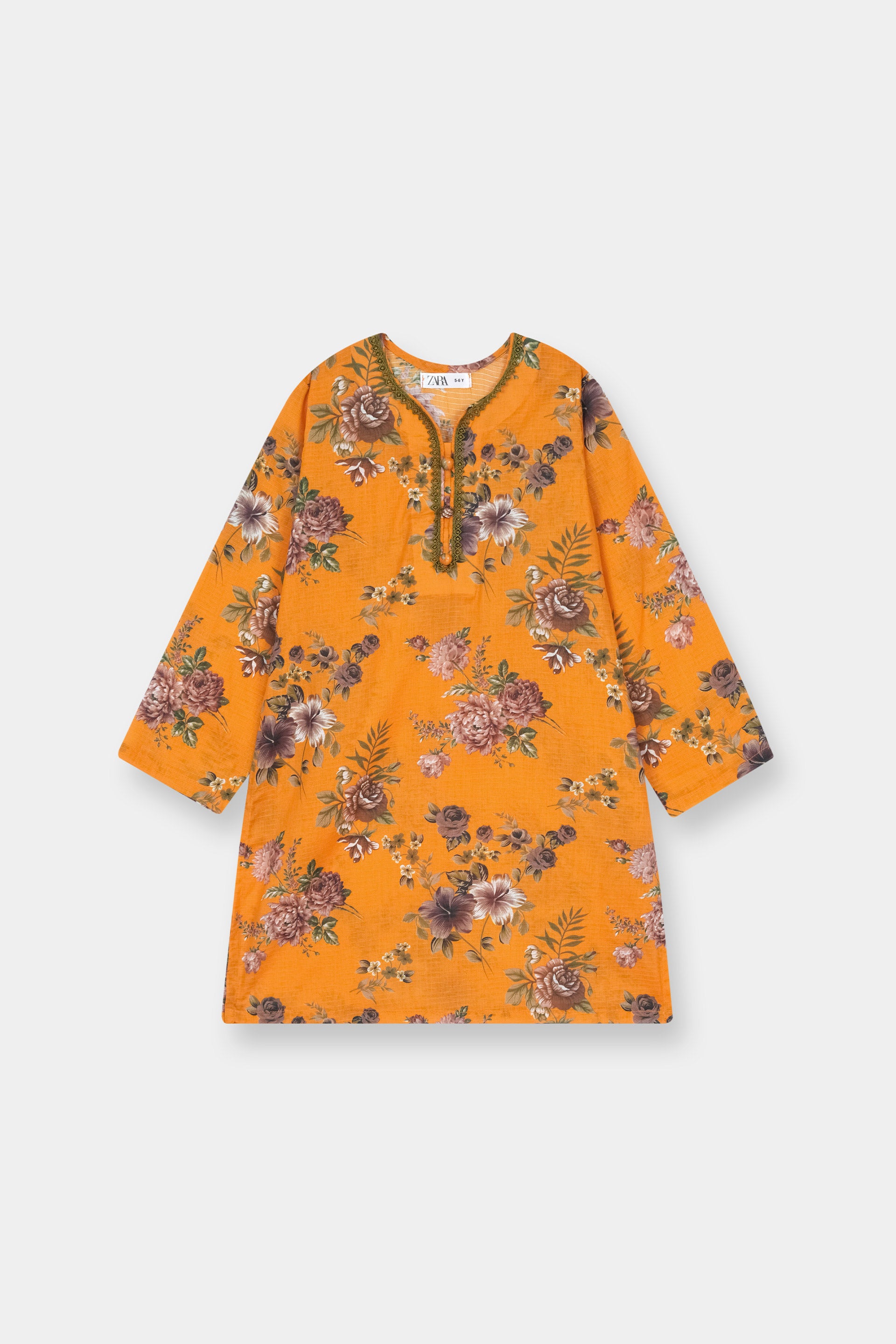 Luxury Dora Cotton Lawn Track Suit for Girls – Mustard Yellow with Brown & Beige Floral Print - MYK_Fatimas