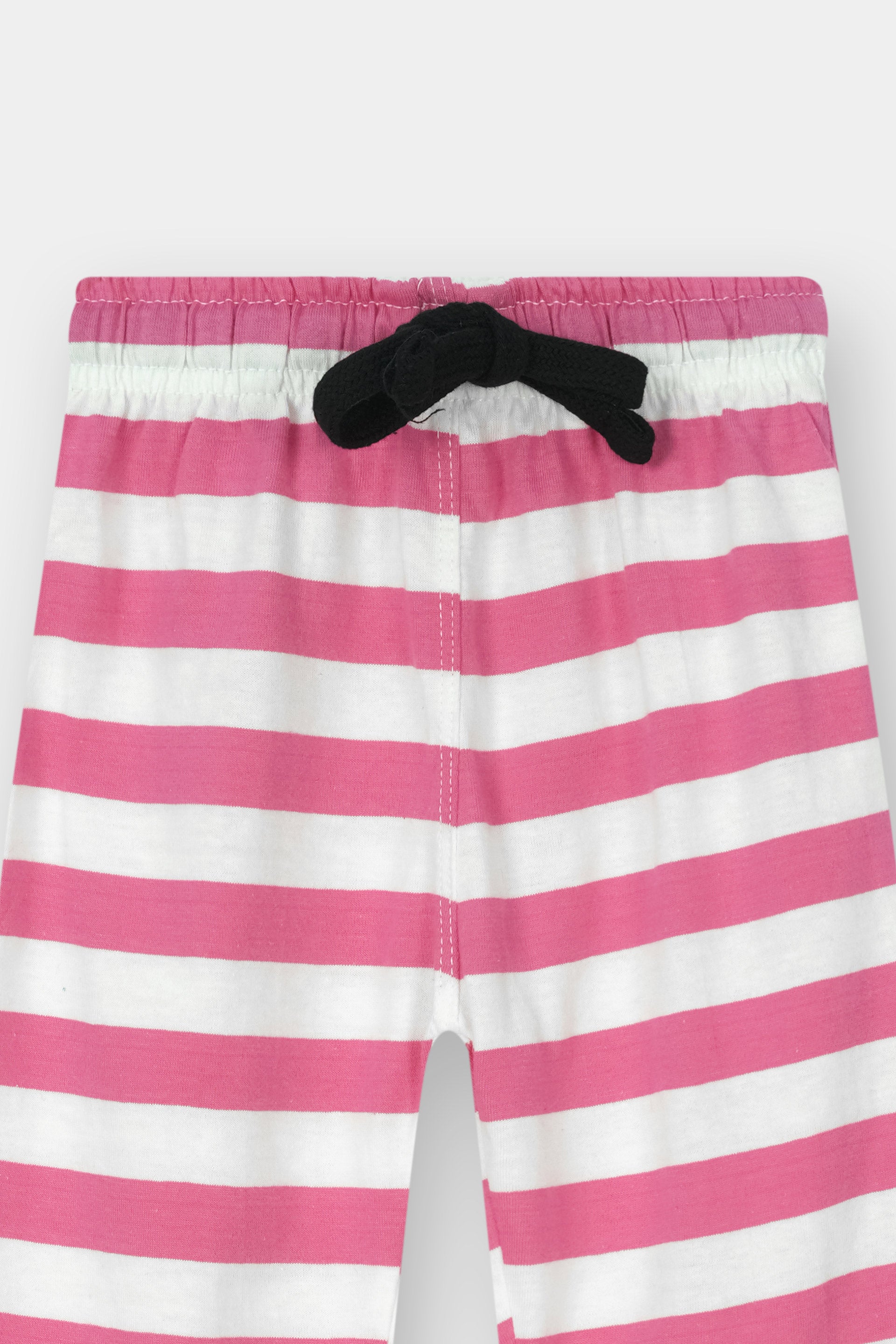 Cute Doll & Cat White Printed T-Shirt with Pink Striped Trouser Set - MYK_Fatimas