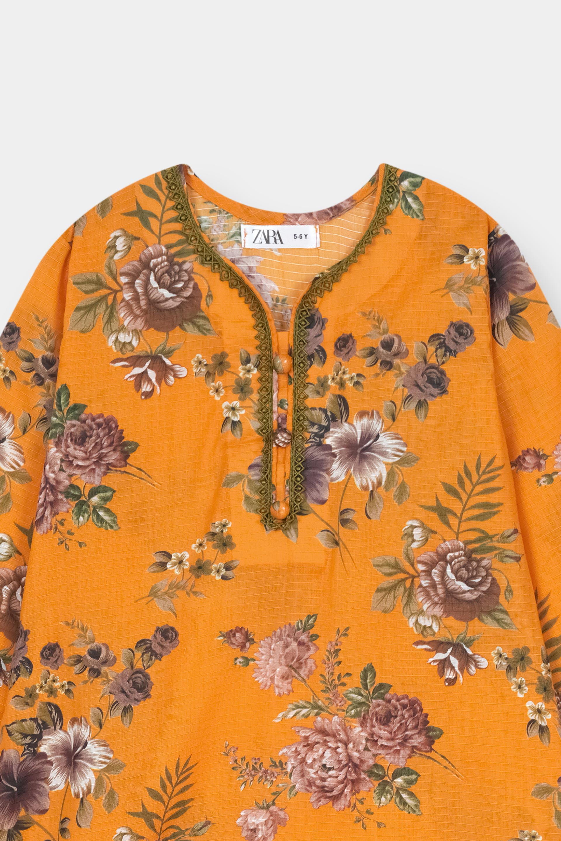 Luxury Dora Cotton Lawn Track Suit for Girls – Mustard Yellow with Brown & Beige Floral Print - MYK_Fatimas