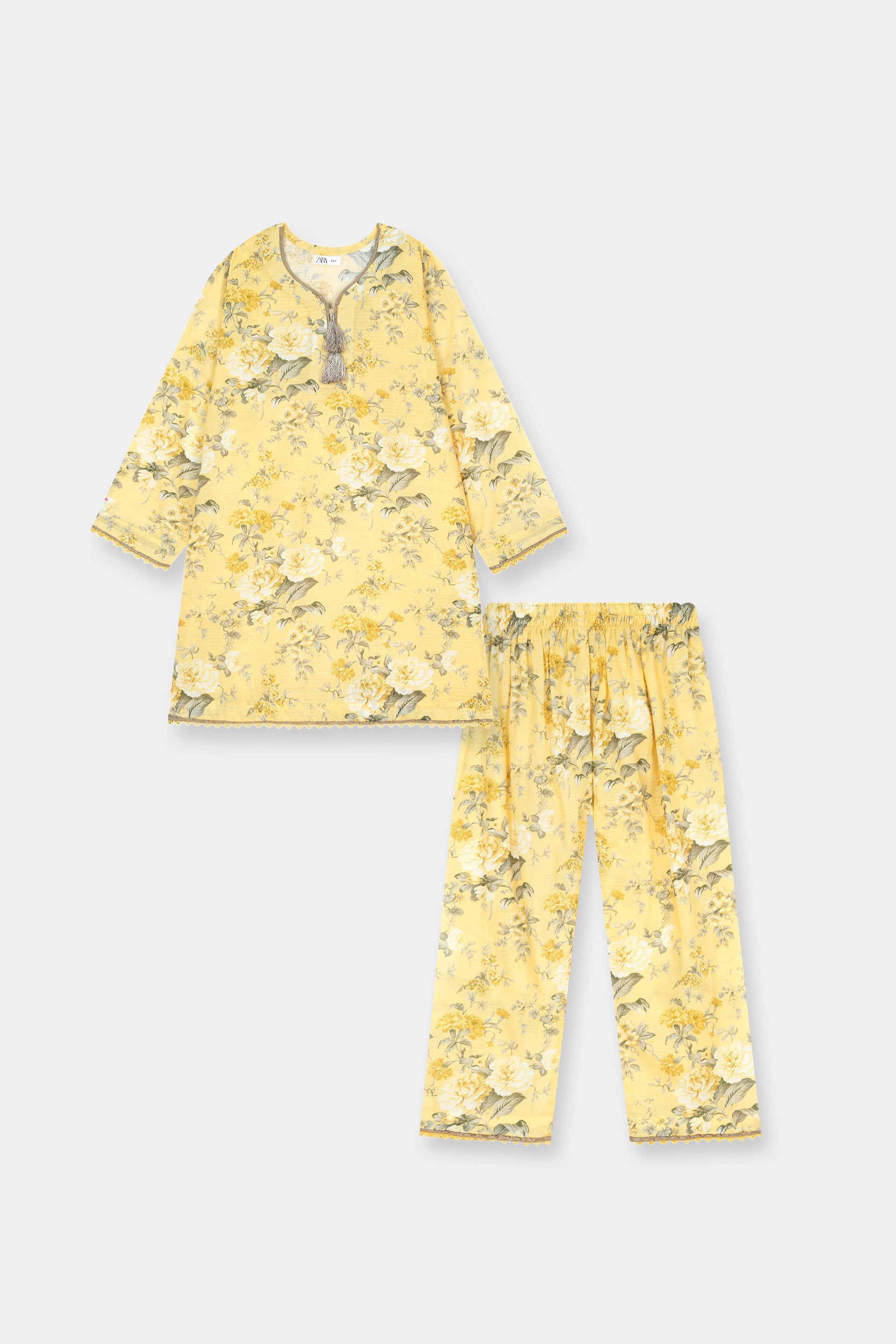 Luxury Dora Cotton Lawn Track Suit for Girls-Soft Yellow Floral - MYK_Fatimas