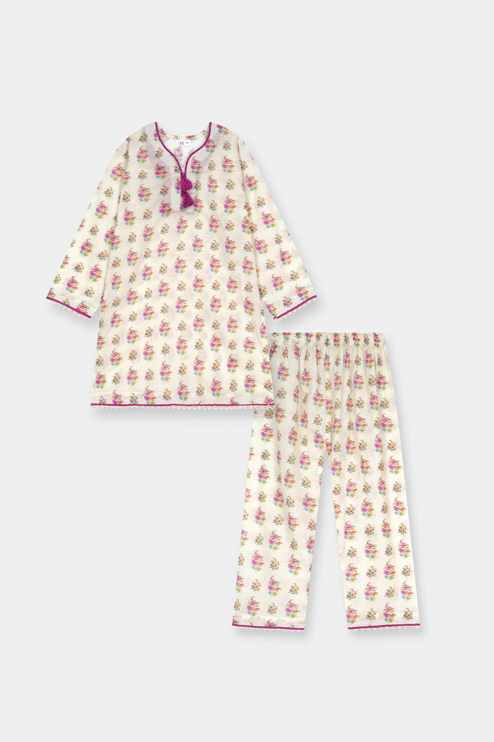 Luxury Dora Cotton Lawn Track Suit for Girls -Cream with Pink & Magenta Floral - MYK_Fatimas