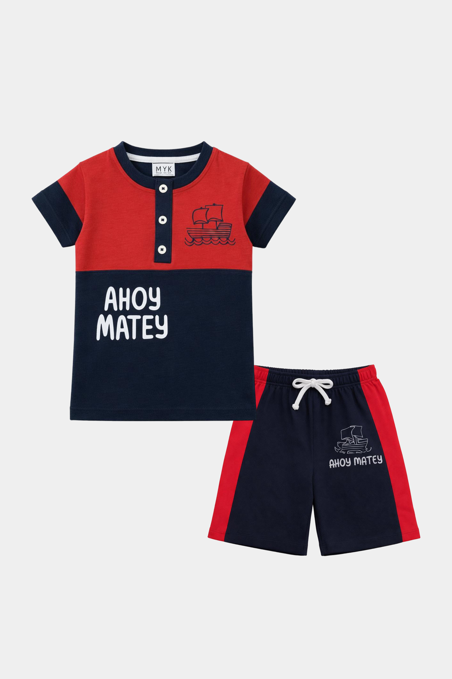 Ahoy Matey Nautical T-Shirt & Shorts Set for Boys - MYK_Fatimas