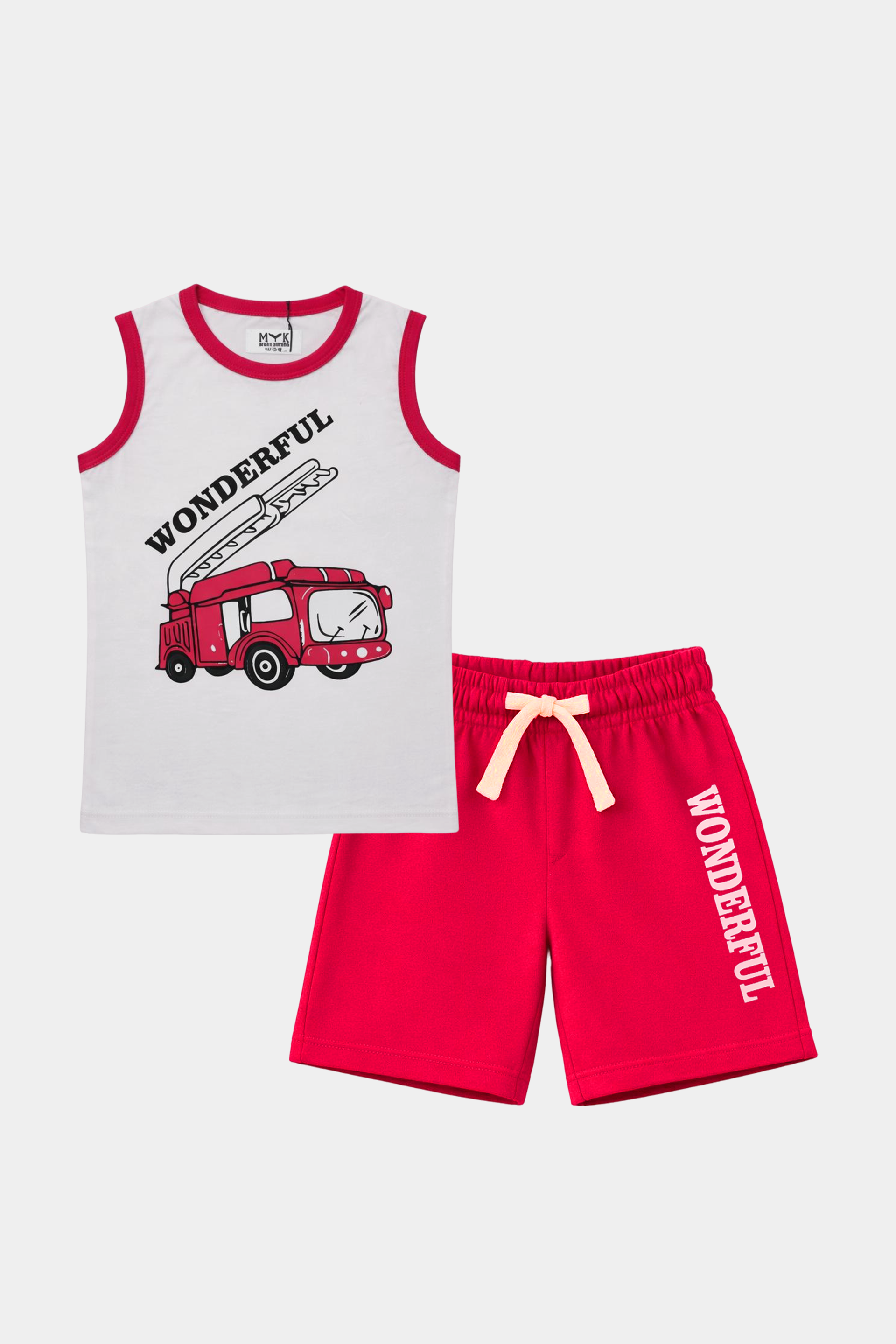 Wonderful Fire Truck Sleeveless Summer Set for Boys – Bold & Fun - MYK_Fatimas