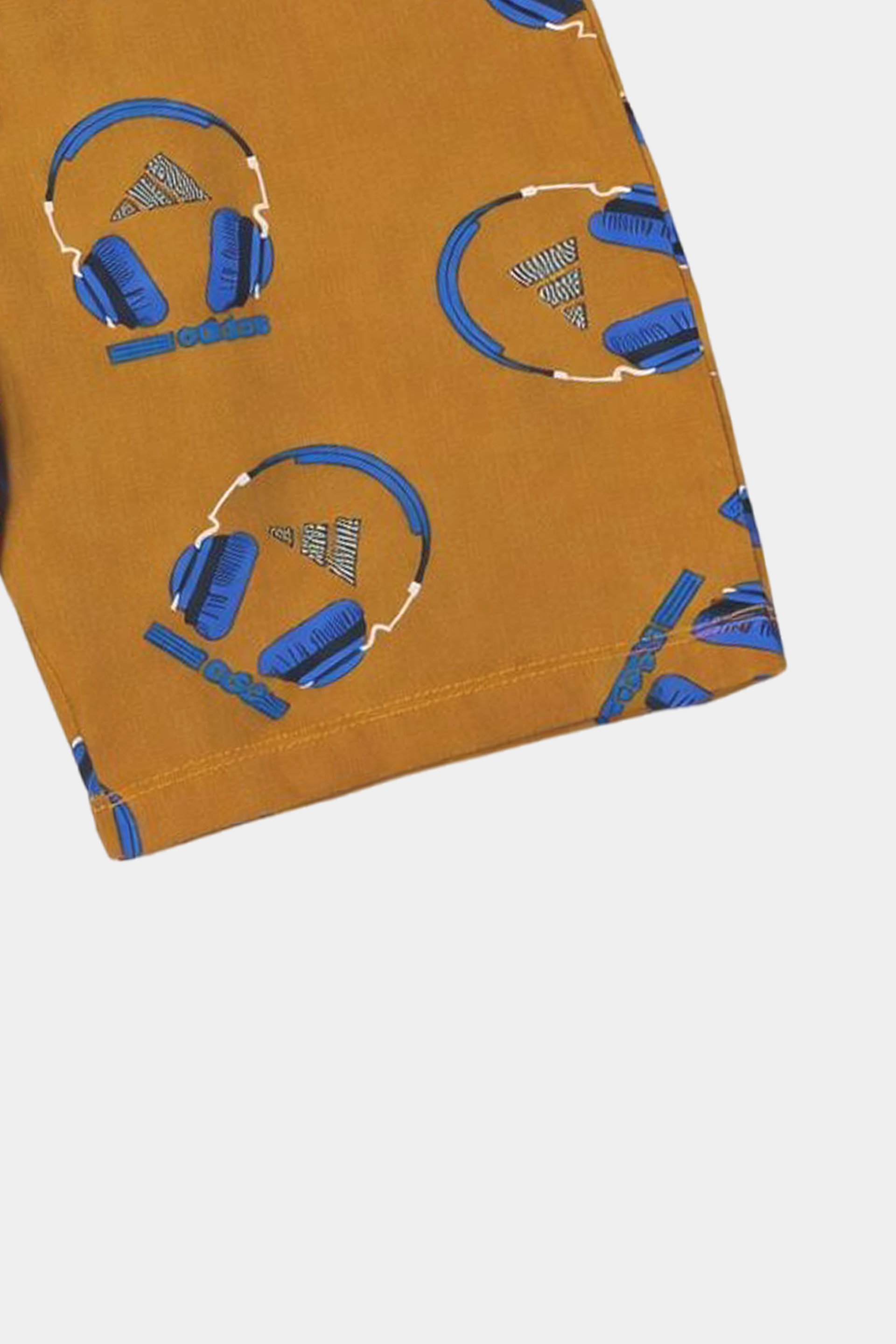 Boys Summer Linen Co-ord Set – Mustard Headphone Print Shirt & Shorts