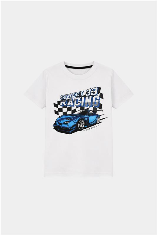 Racing Cars Print Casual Outfit Round Neck T-Shirt Shorts for Kids - MYK_Fatimas