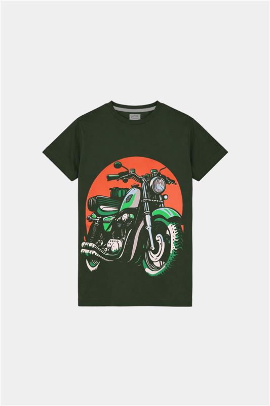 Boys Biker Graphic Summer T-Shirt – Dark Green - MYK_Fatimas