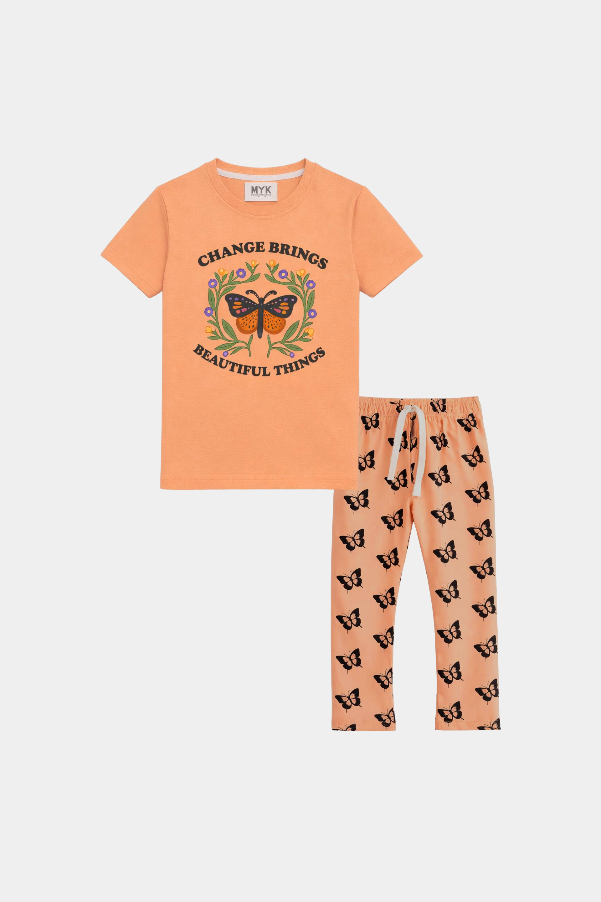 Peach Butterfly Print Girls' Summer Set – Change Brings Beautiful Things - MYK_Fatimas