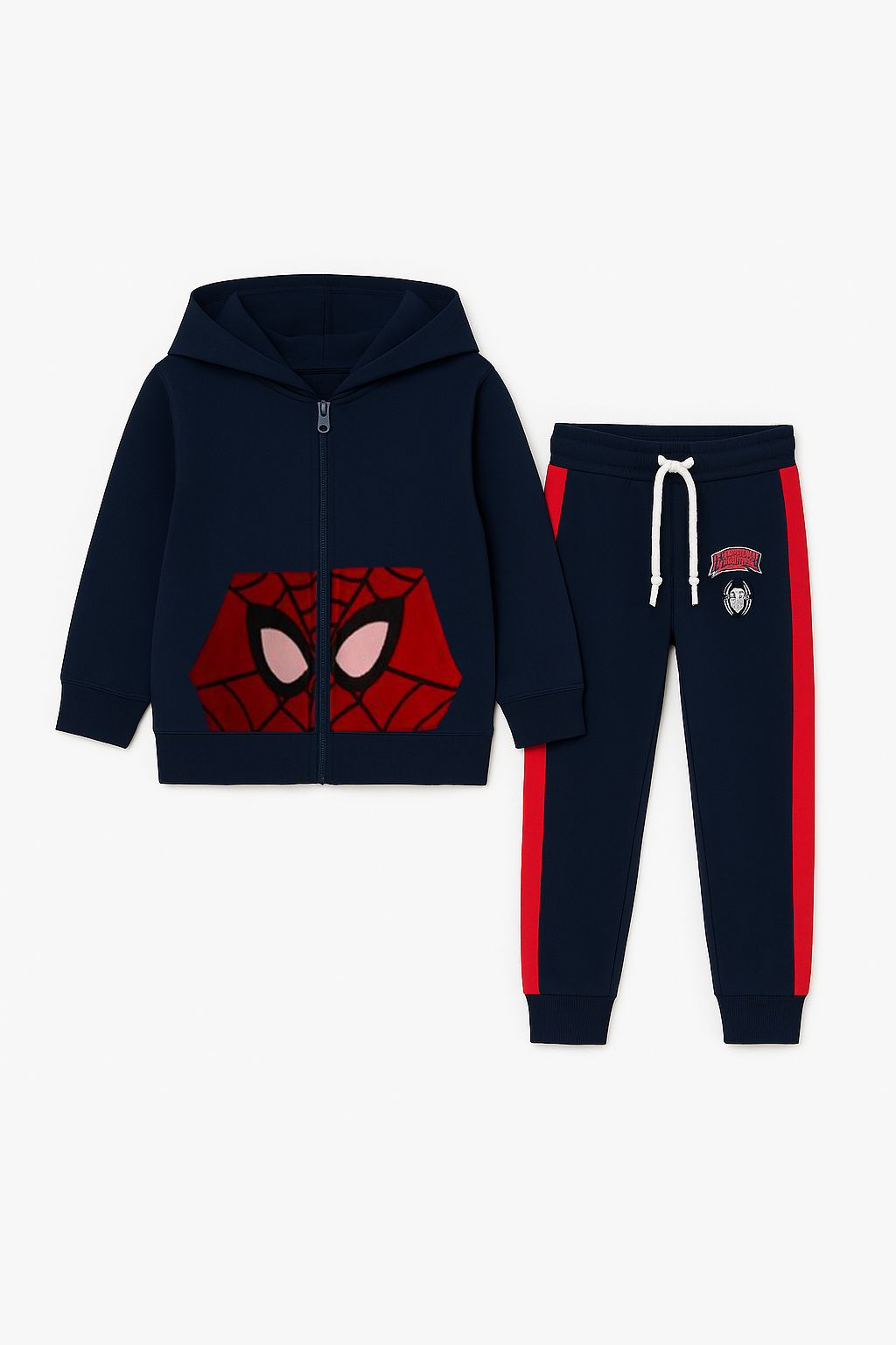 Red & Navy Blue Spider Man Pocket Hoodie With Panel Trouser 2pcs Premium Quality Set - MYK_Fatimas