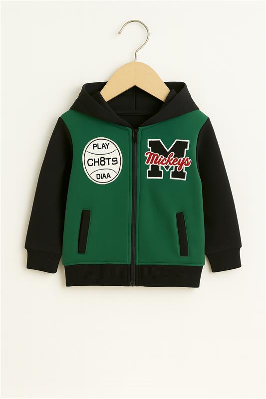 Zipper Green Black Pocket Hoodie With panel Trouser 2pcs Set - MYK_Fatimas