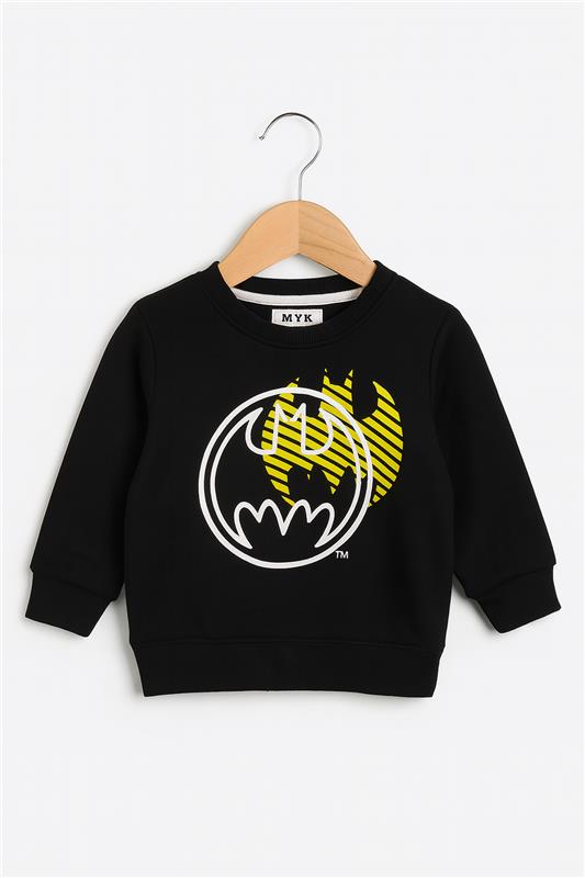 Kids Black Yellow Batman Logo Sweatshirt Long Sleeves With Panel Trouser - MYK_Fatimas