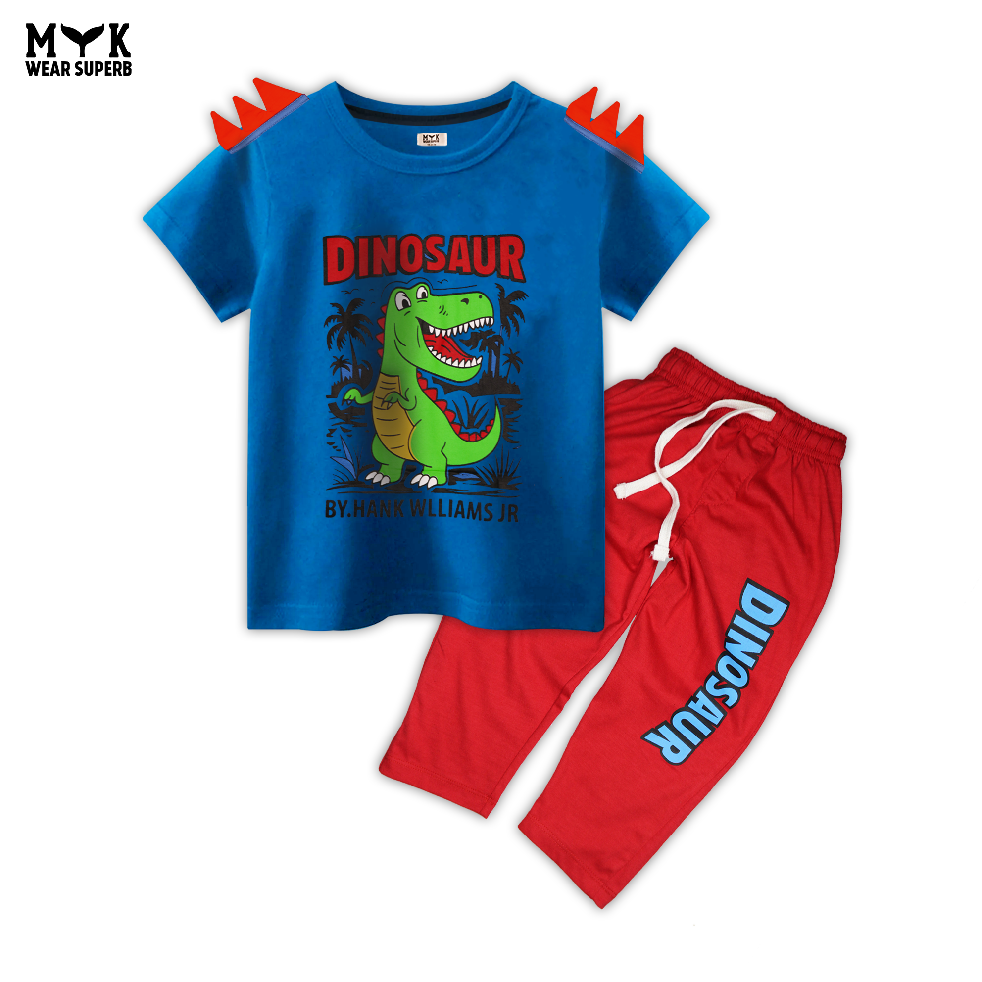 MYK Blue & Red Dinosaur Print Summer Co-ord Set