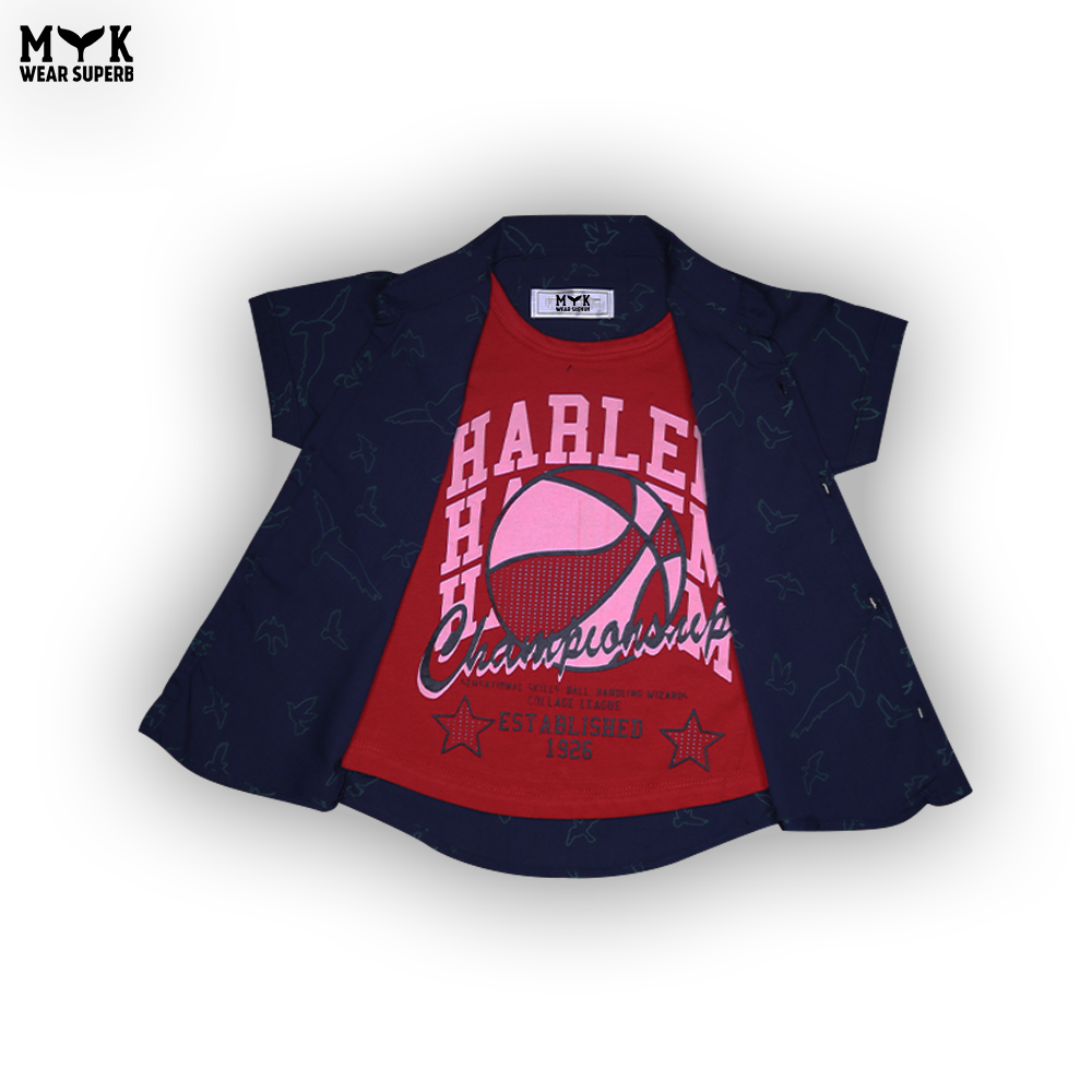 Boys Harlem Basketball Graphic Tee with Open Shirt