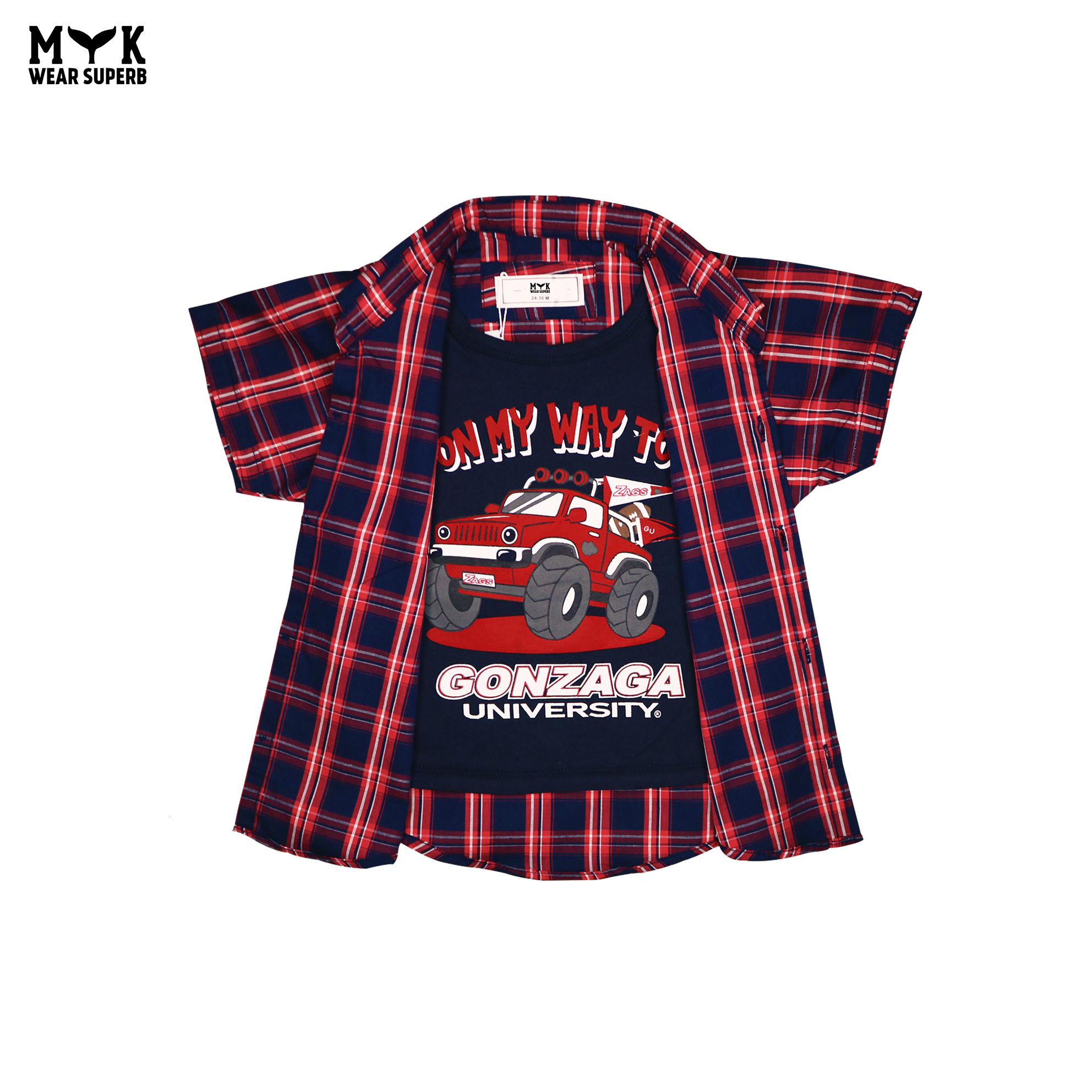 On My Way to Adventure Check Double Shirt Blue Box Red & Whit Lining