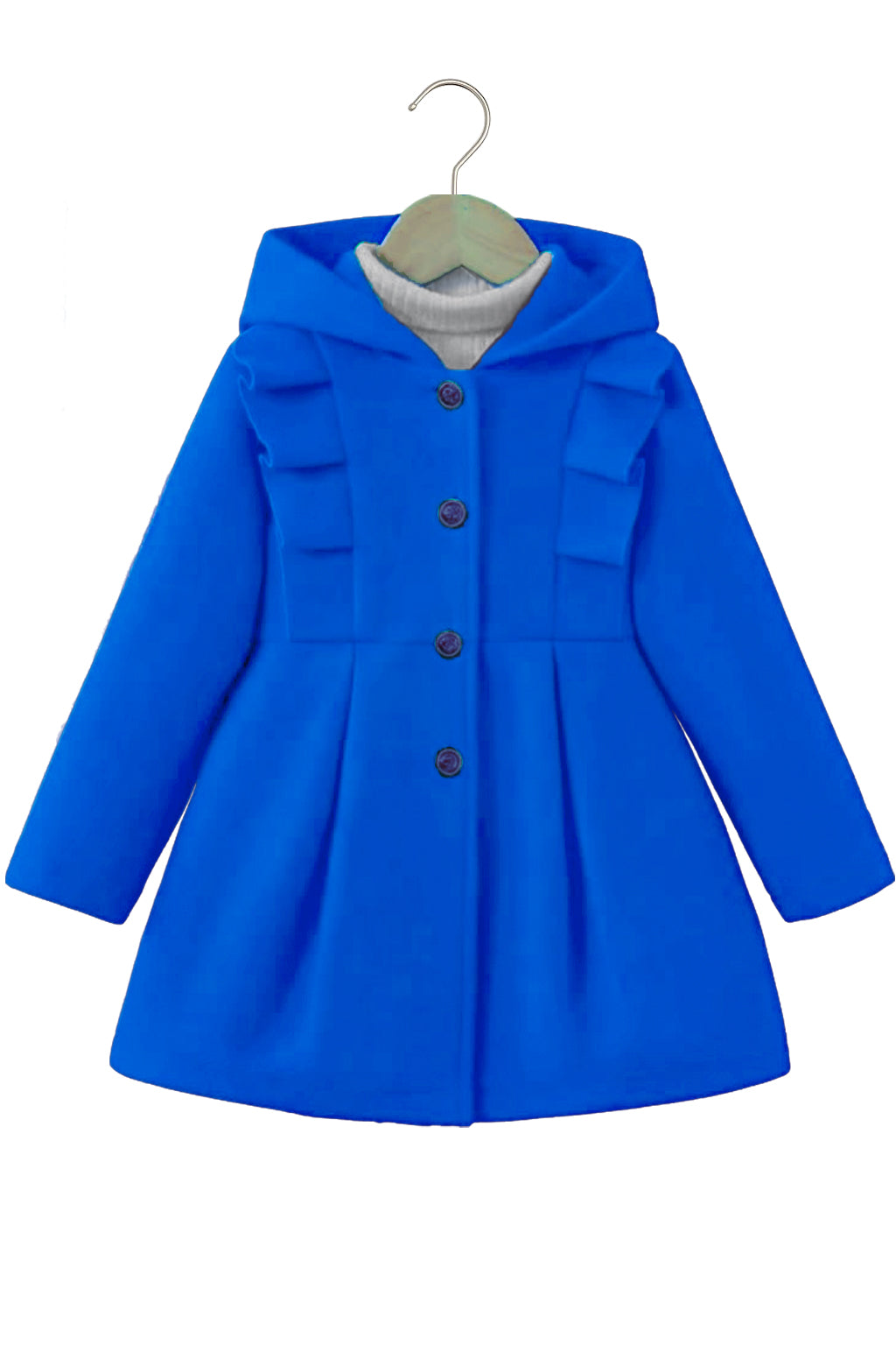 Hooded Winter Coat with Button Closure-blue