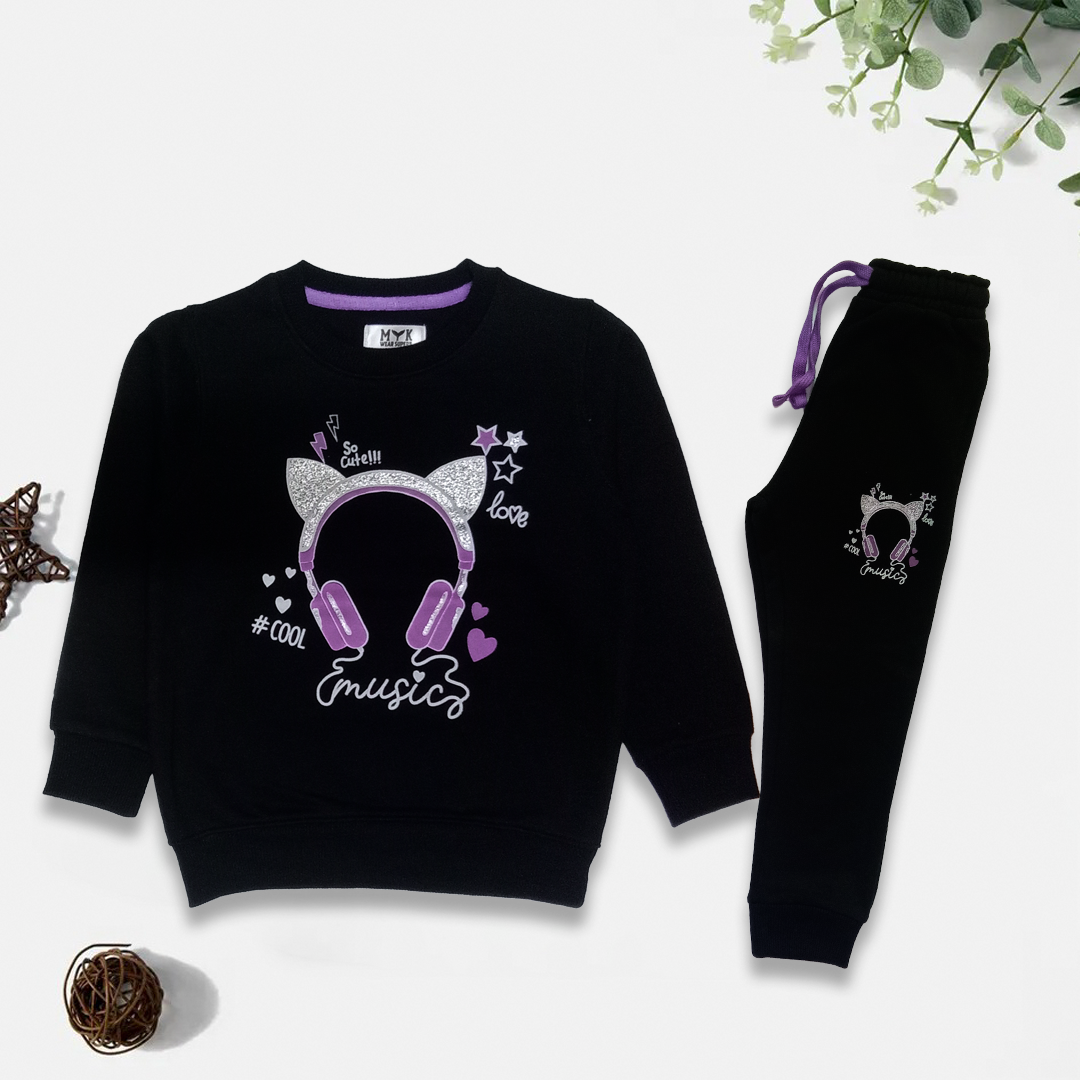 Baby Girl Music Printed Sweatshirt With Trouser Long Sleeve Outfits Set