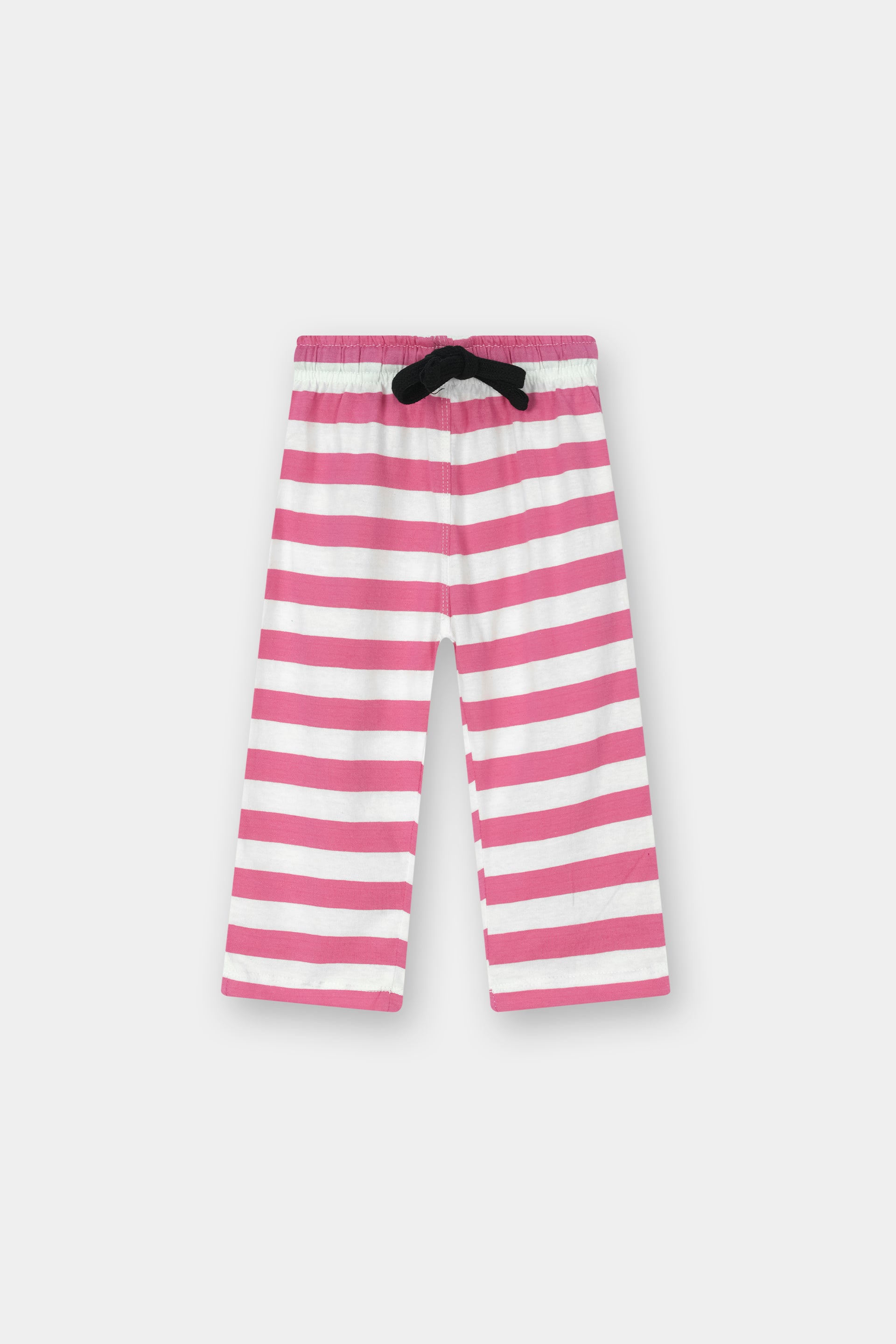 Cute Doll & Cat White Printed T-Shirt with Pink Striped Trouser Set