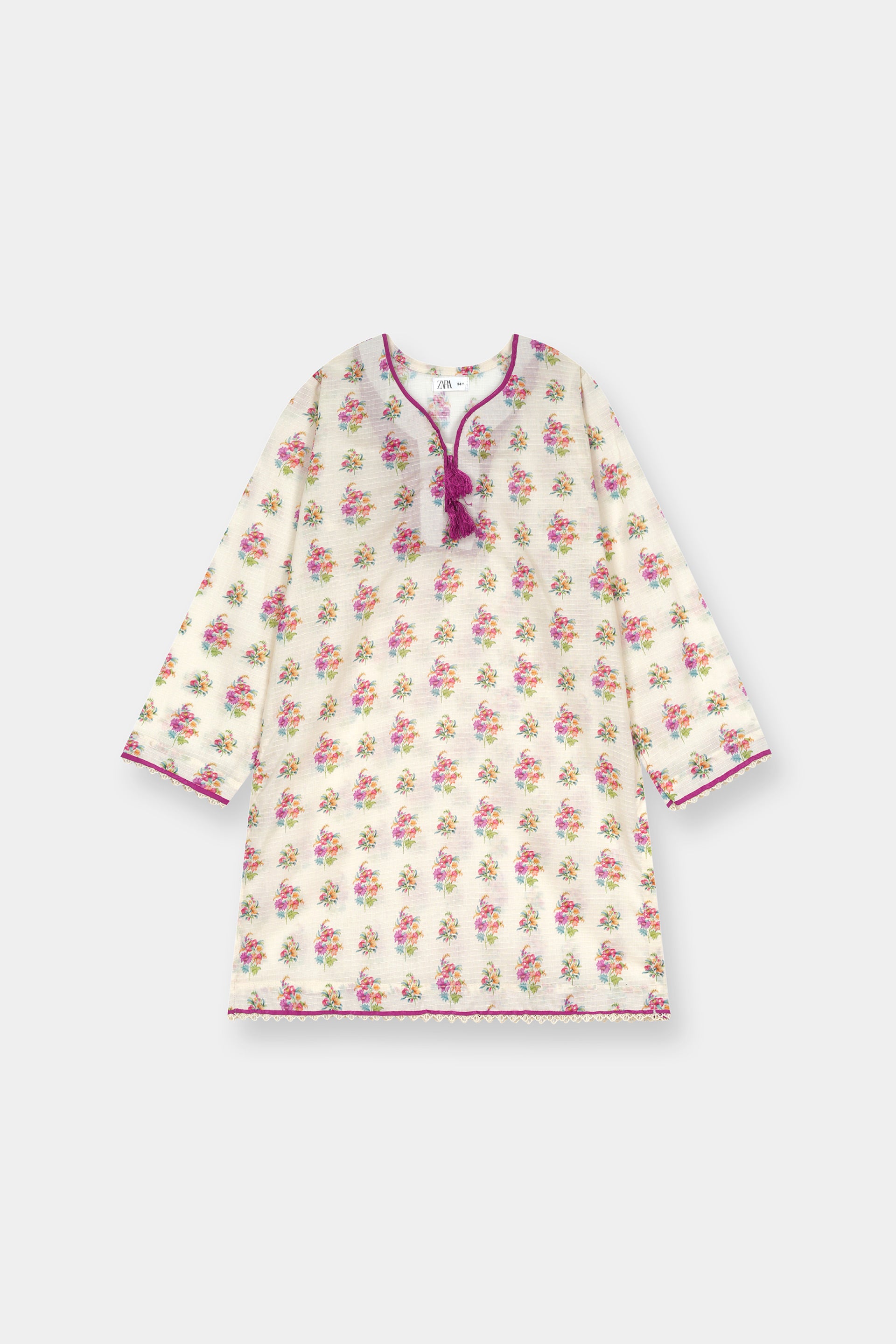 Luxury Dora Cotton Lawn Track Suit for Girls -Cream with Pink & Magenta Floral - MYK_Fatimas