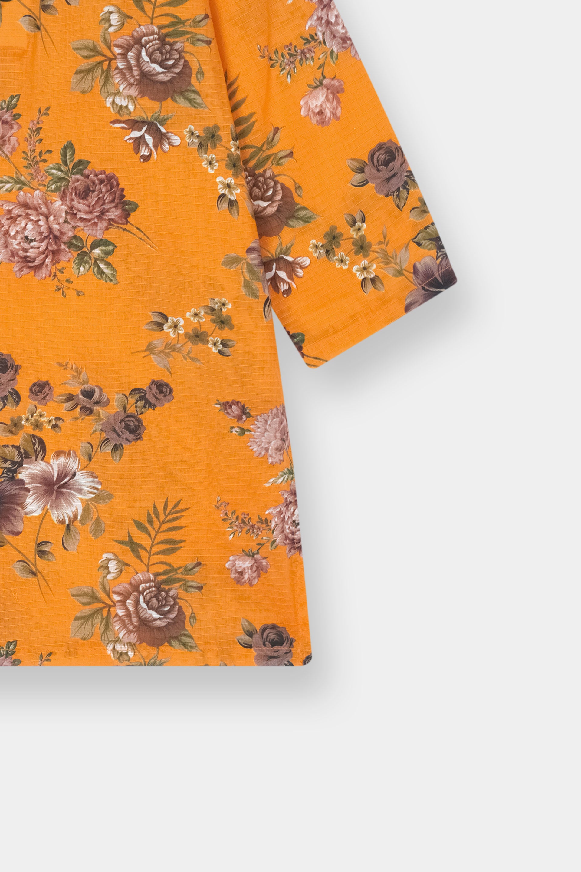 Luxury Dora Cotton Lawn Track Suit for Girls – Mustard Yellow with Brown & Beige Floral Print - MYK_Fatimas