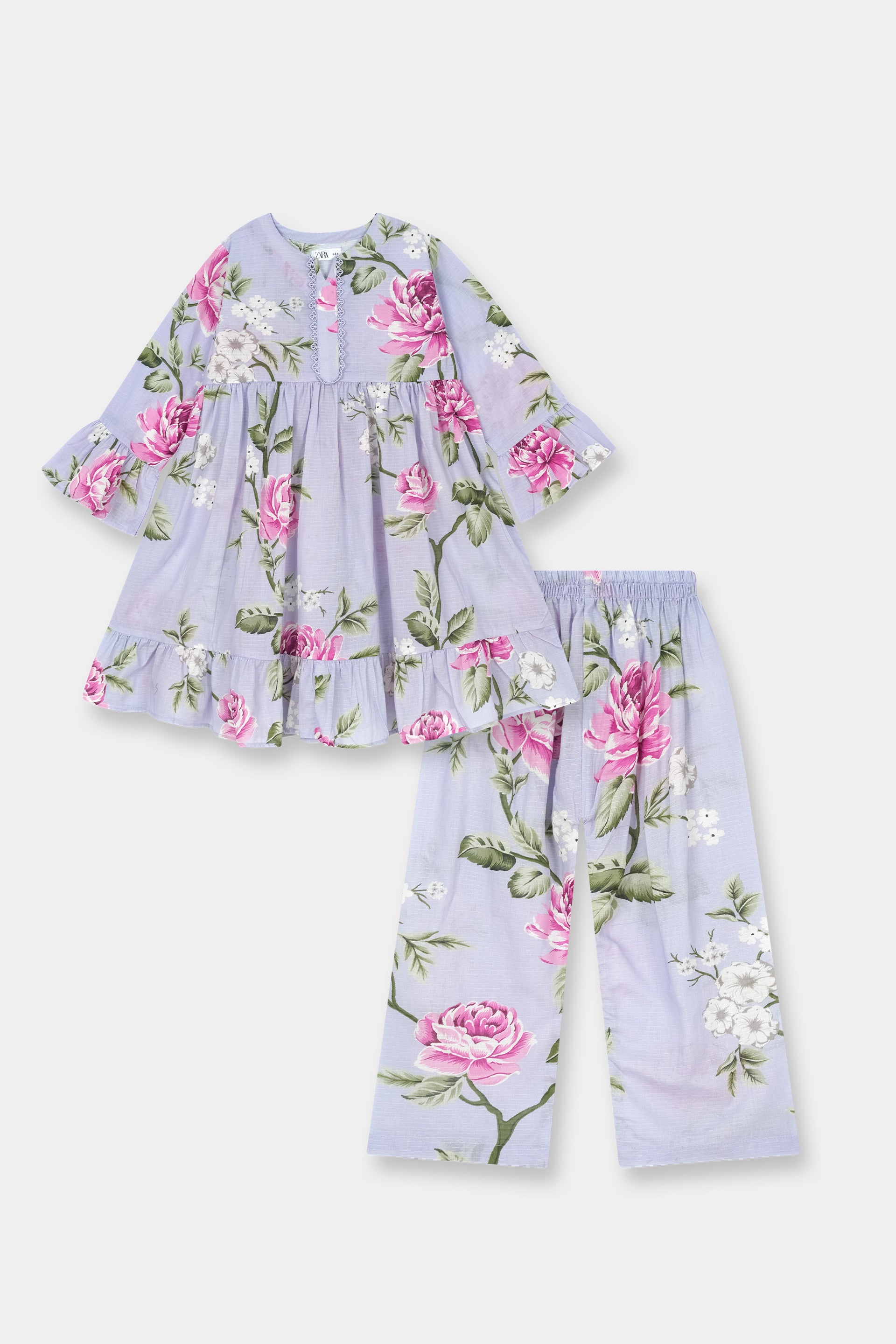 Luxury Cotton Lawn Girls 2 Piece Suit – Lilac Pink Floral - MYK_Fatimas