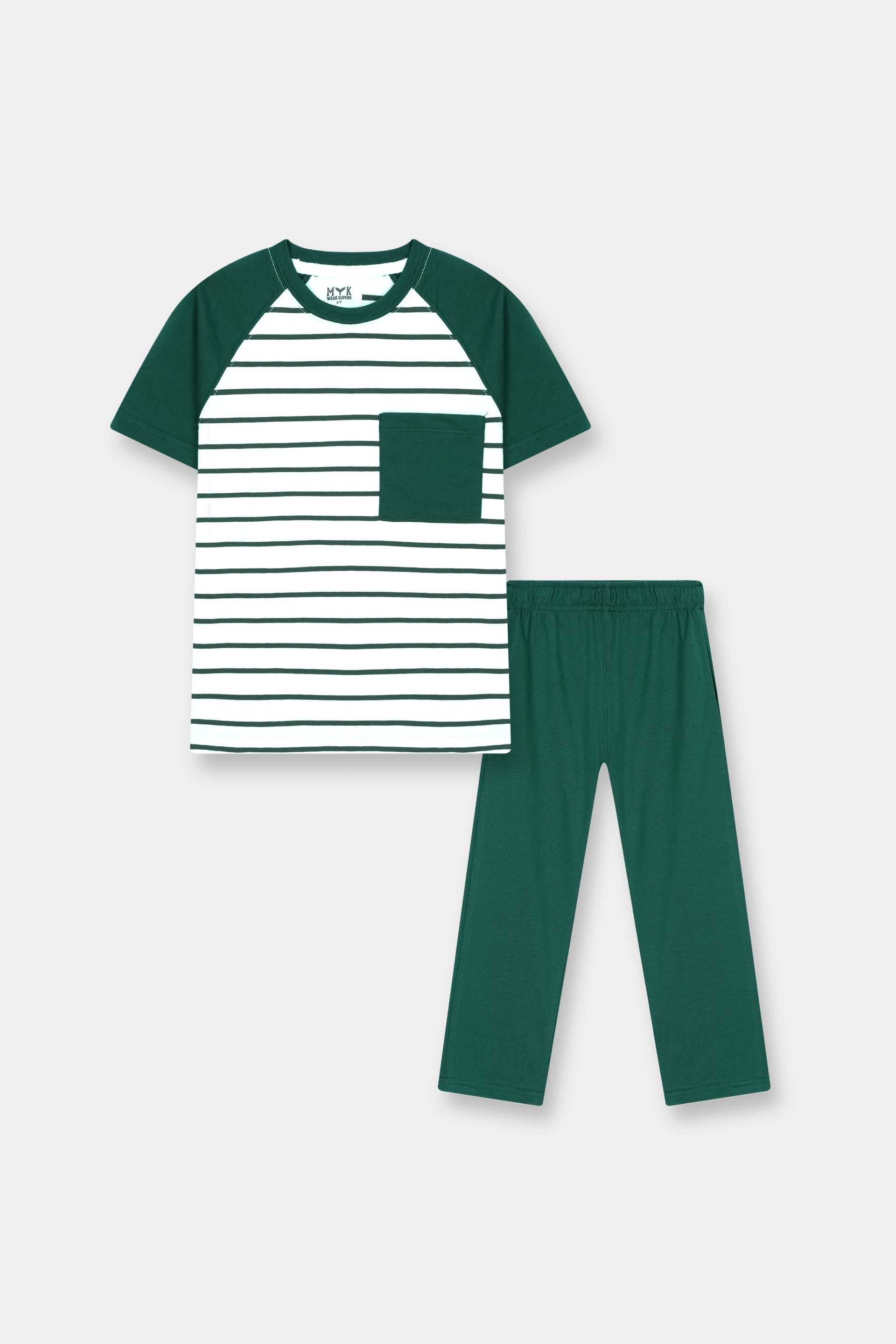 Boys Green White Striped Casual Co Ord Set