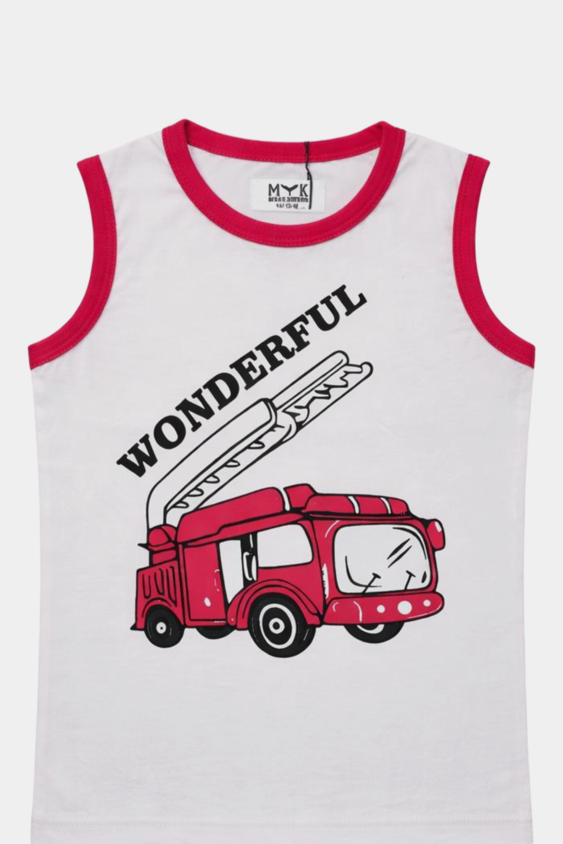 Wonderful Fire Truck Sleeveless Summer Set for Boys – Bold & Fun - MYK_Fatimas