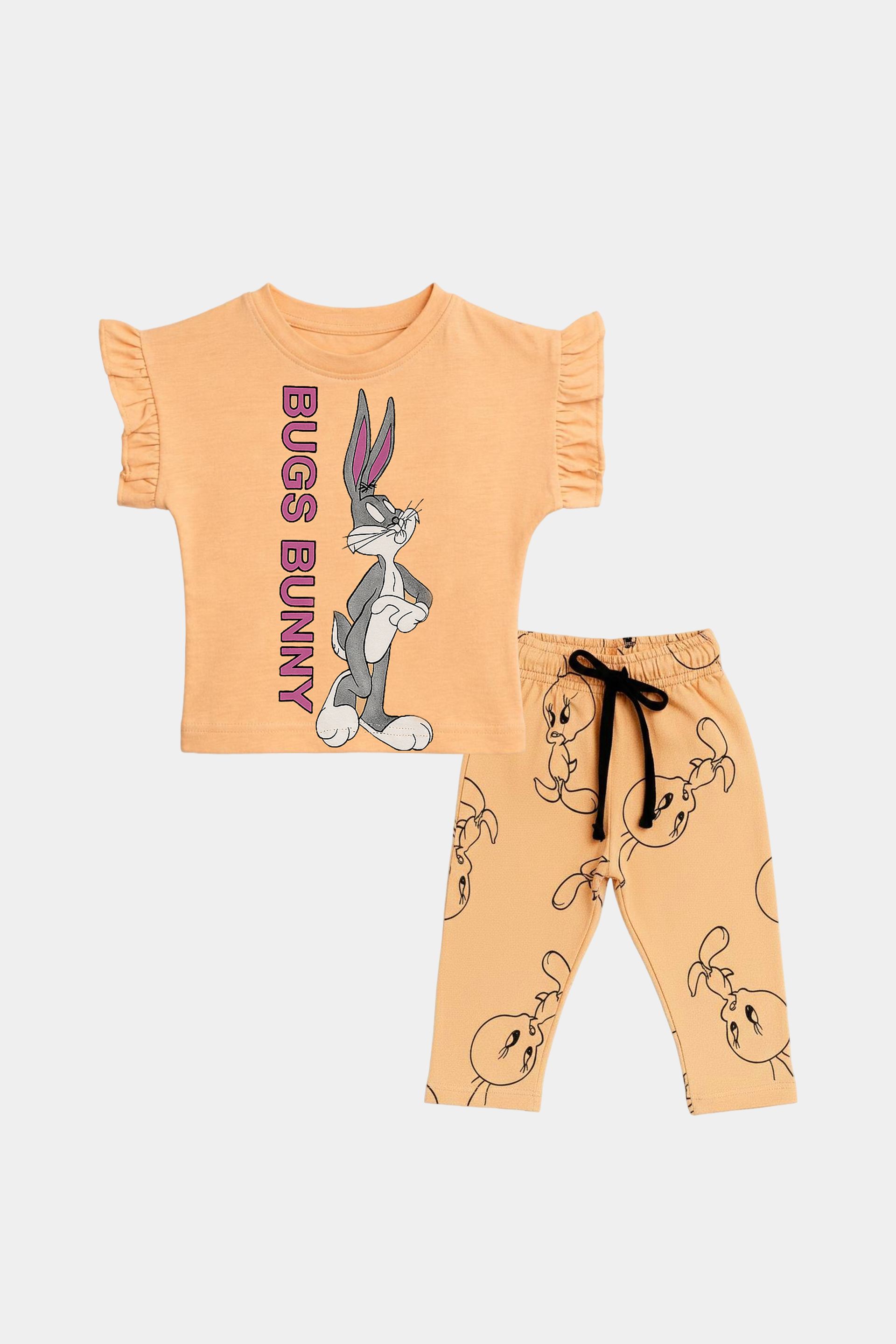 Bugs Bunny Girls Summer Outfit – Peach Ruffle Sleeve Set - MYK_Fatimas
