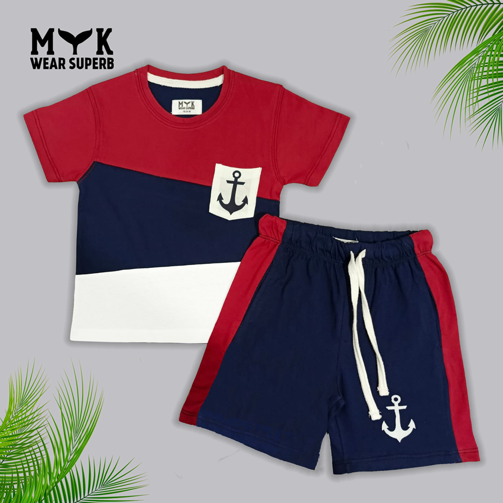 Red blue & white Anchor Tee with blue nicker .