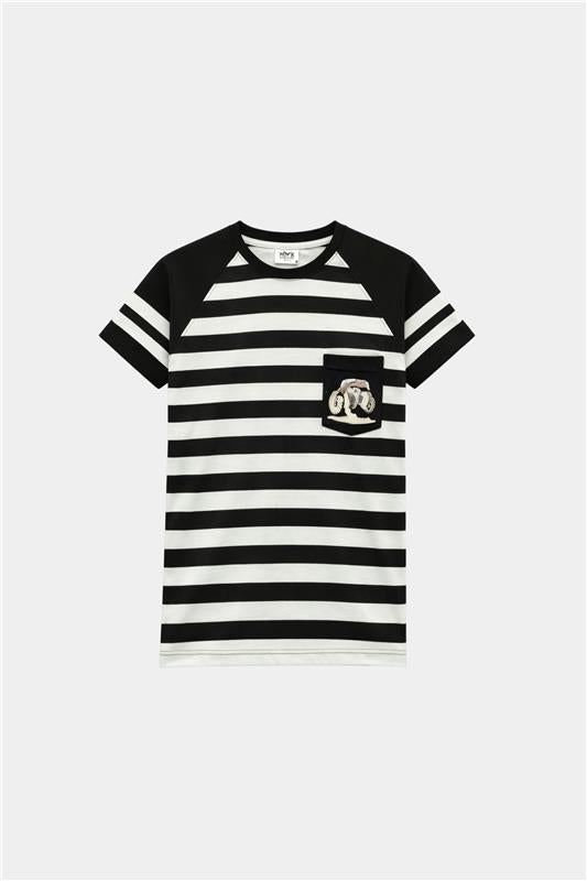 Boys Summer Striped Monster Truck Outfit – Black & White
