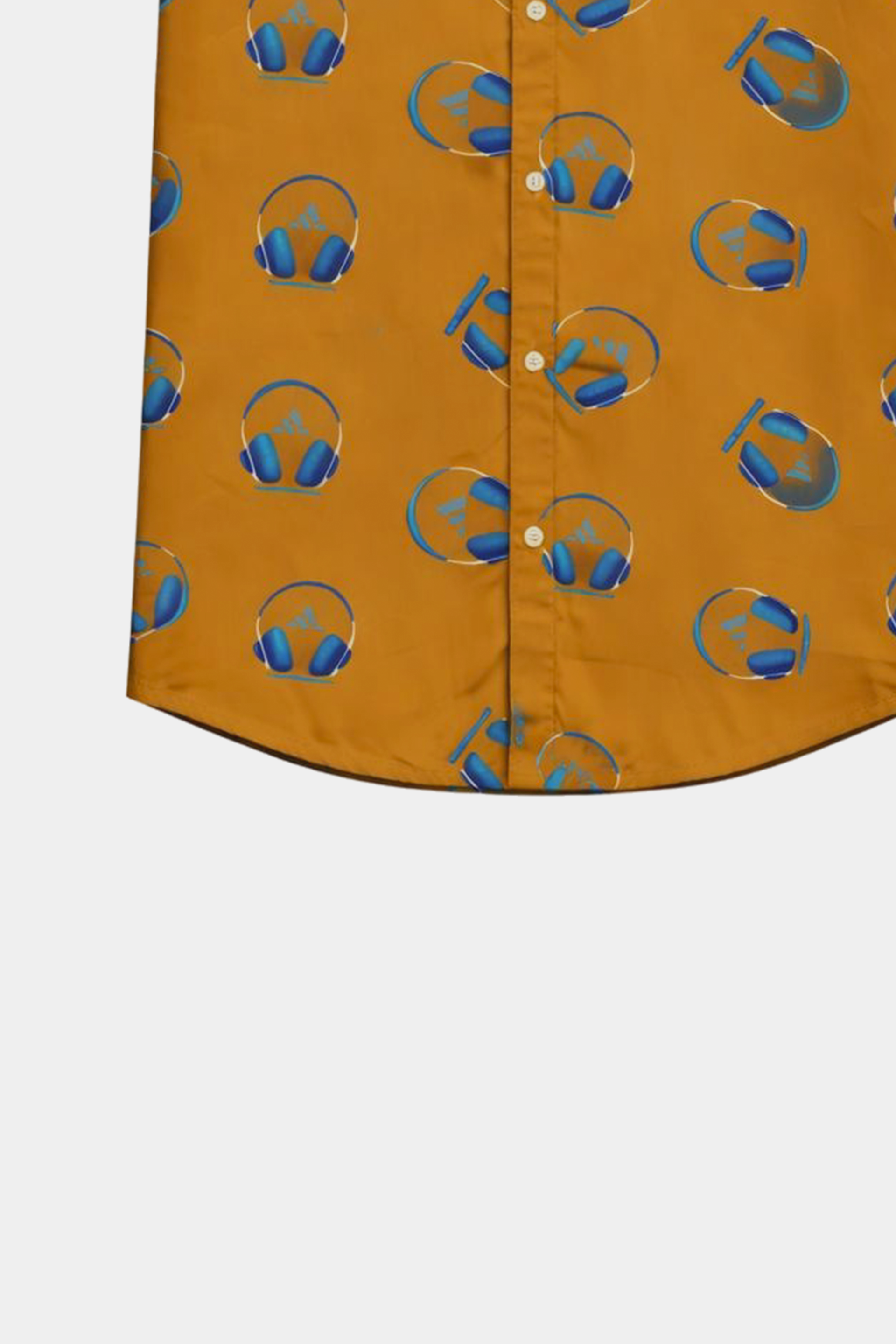 Boys Summer Linen Co-ord Set – Mustard Headphone Print Shirt & Shorts