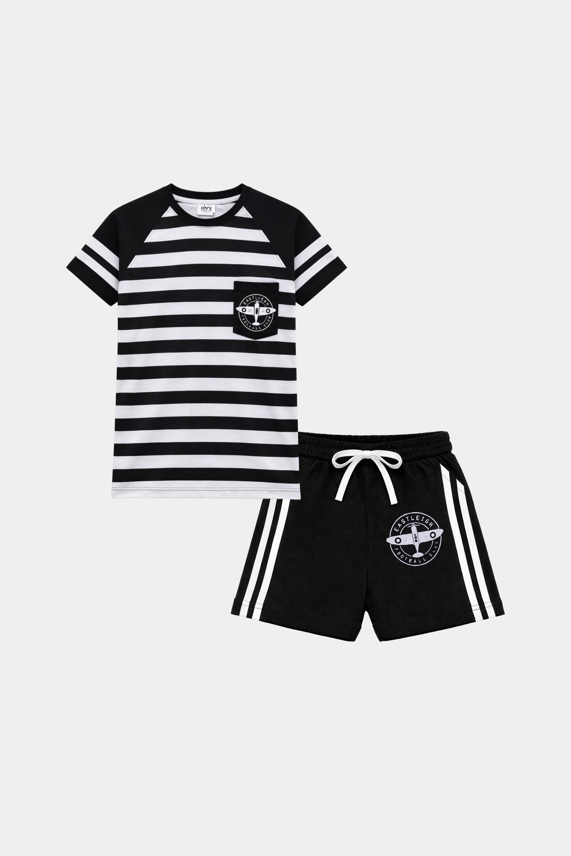 Boys Black & White Aeroplane Print Summer Co-Ord Set