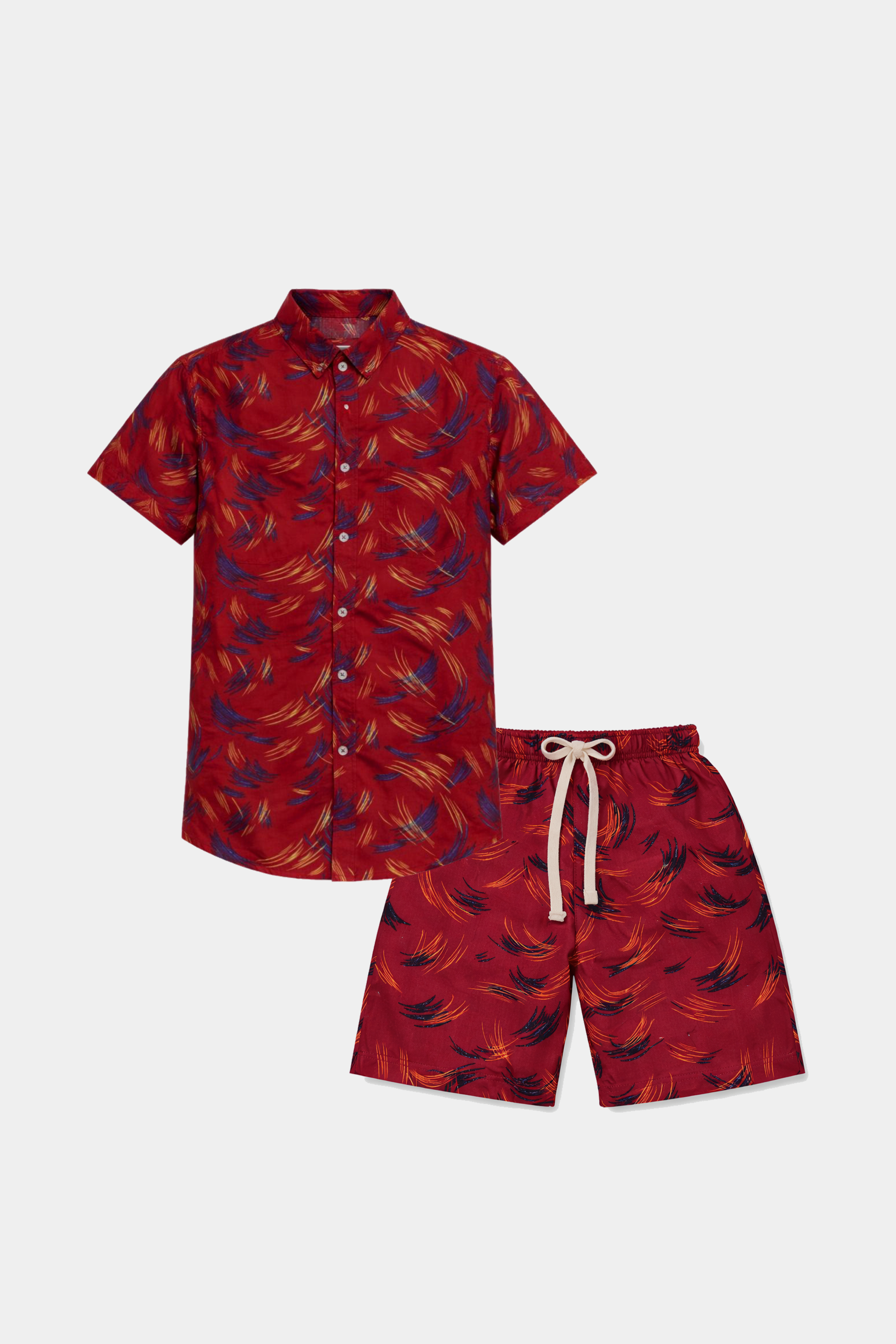 Boys Maroon Linen Printed Co-Ord Set – Breezy Summer Comfort - MYK_Fatimas
