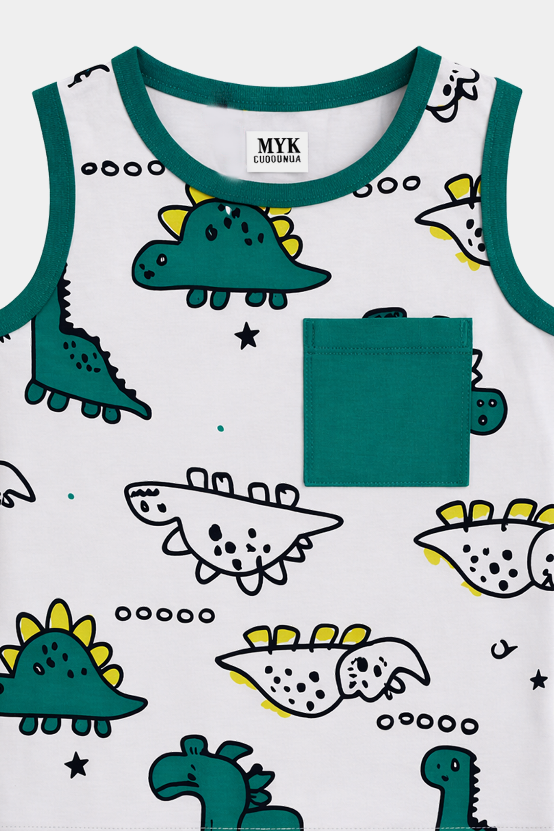 Dino Adventure Sleeveless Set T-Shirt & Shorts Set – Teal & Grey - MYK_Fatimas