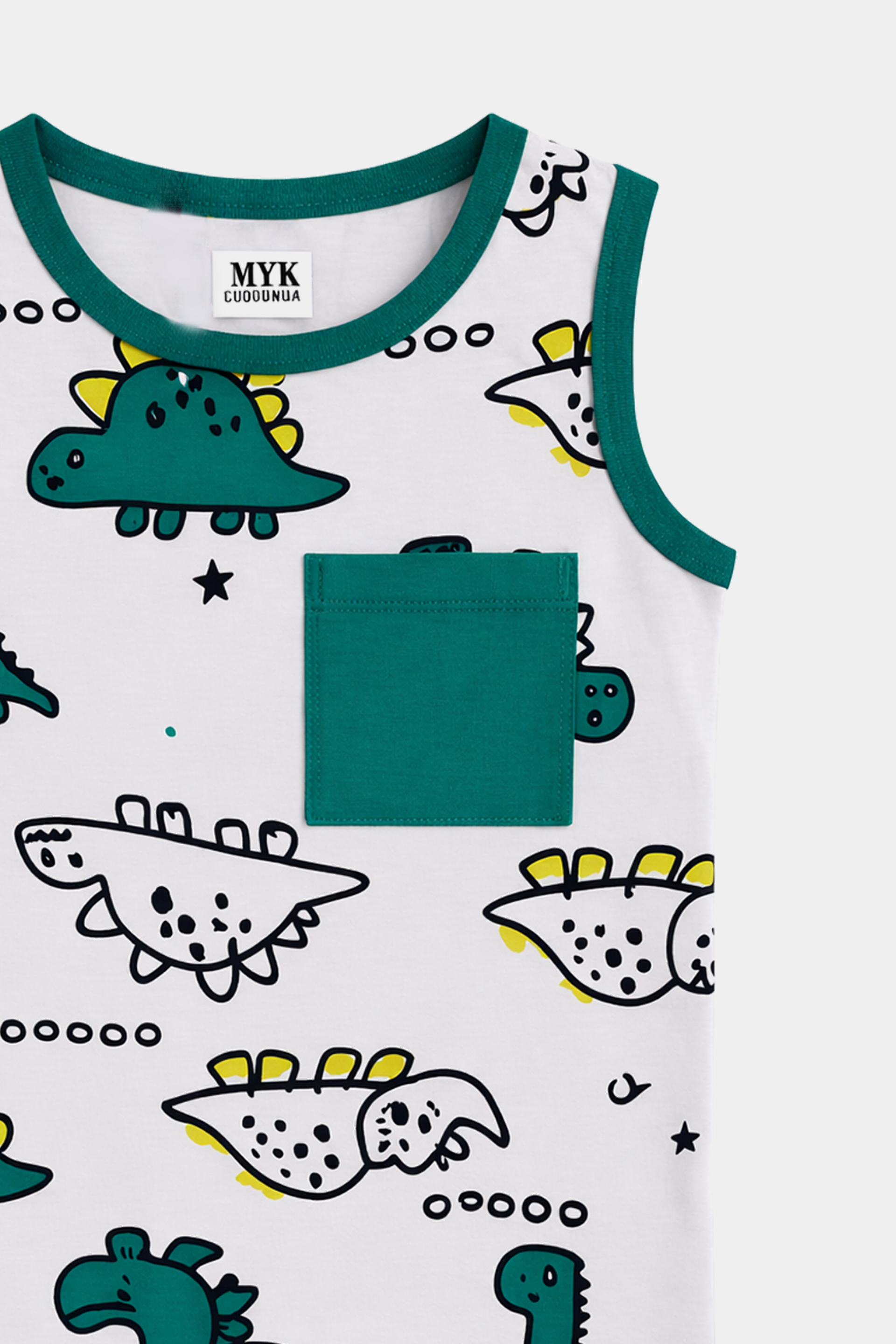 Dino Adventure Sleeveless Set T-Shirt & Shorts Set – Teal & Grey - MYK_Fatimas