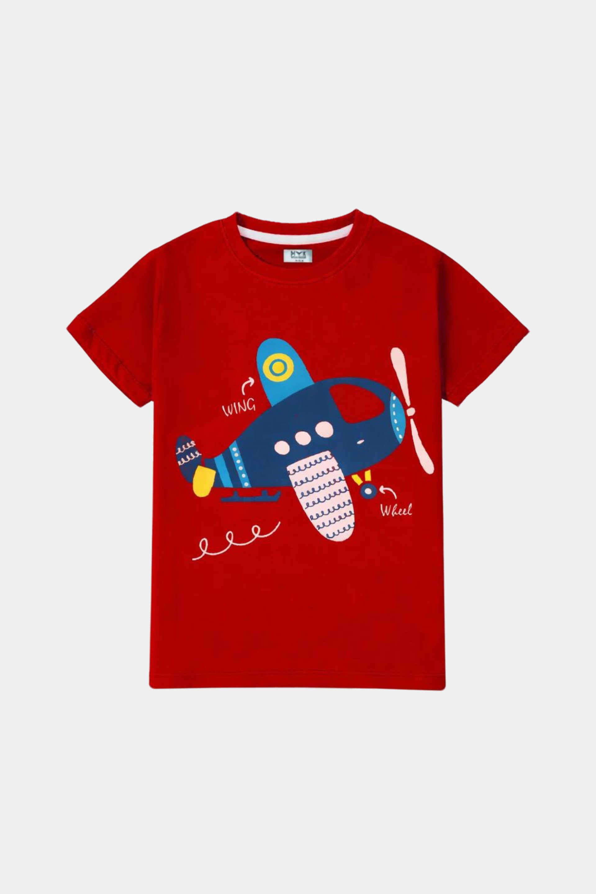 Boys’ Cartoon Airplane Adventure T-Shirt – Bright Red - MYK_Fatimas