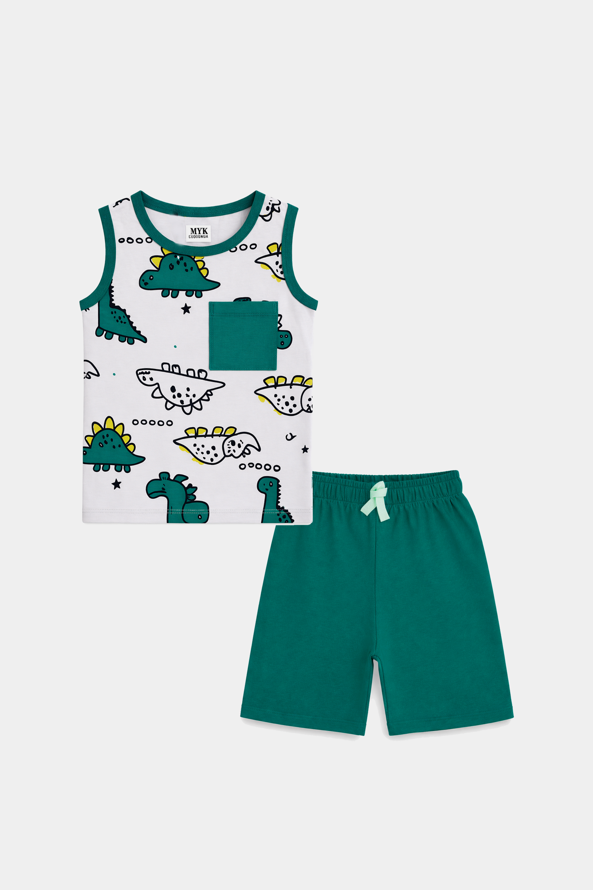 Dino Adventure Sleeveless Set T-Shirt & Shorts Set – Teal & Grey - MYK_Fatimas