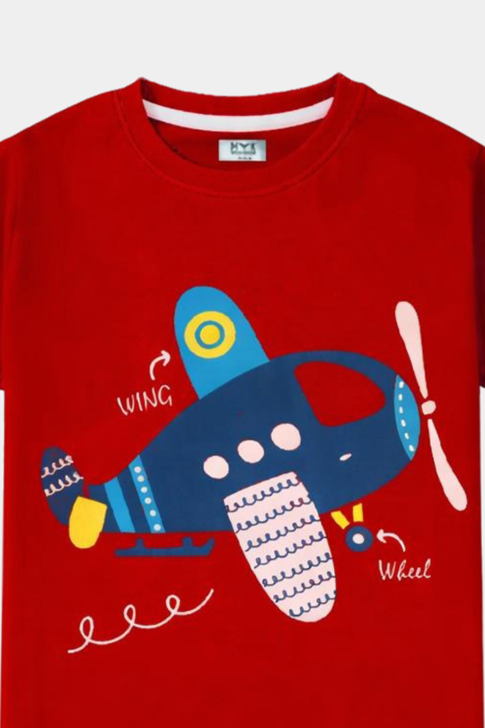 Boys’ Cartoon Airplane Adventure T-Shirt – Bright Red - MYK_Fatimas