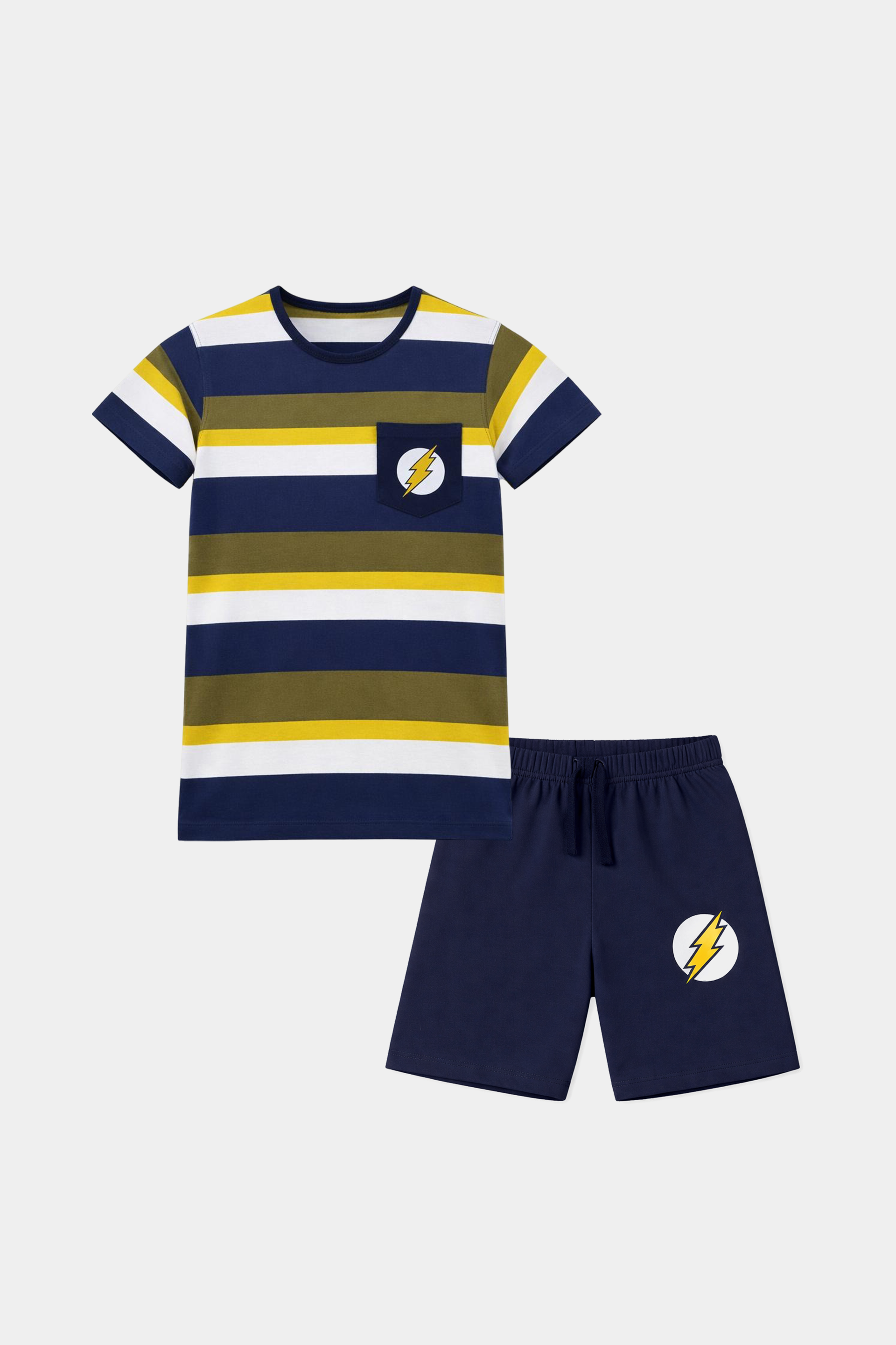 Boys' Striped Cotton Summer Set with Lightning Bolt Design - MYK_Fatimas