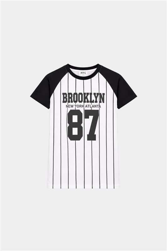 Boys Brooklyn 87 Striped T-Shirt & Navy Jogger Pants Co-Ord Set - MYK_Fatimas