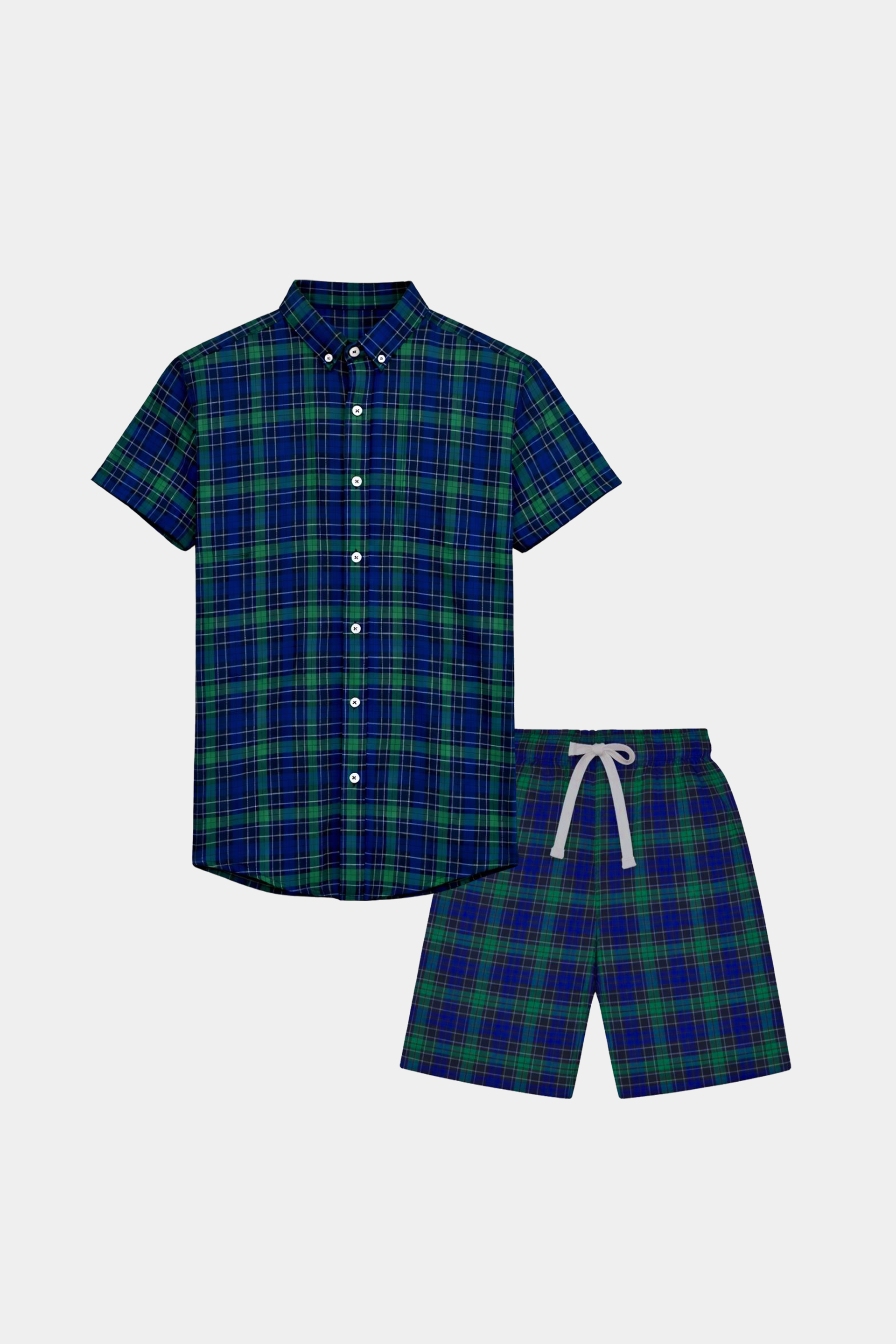 Boys' Olive Green & Navy Checkered Summer Shirt and Shorts Set - MYK_Fatimas