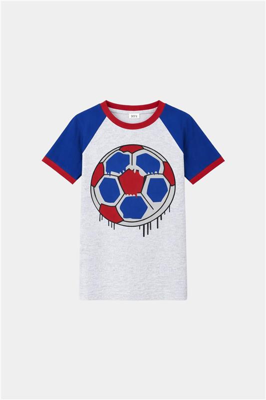Boys' Summer Football Print T-Shirt & Shorts Set – Red, Blue & Grey Combo - MYK_Fatimas