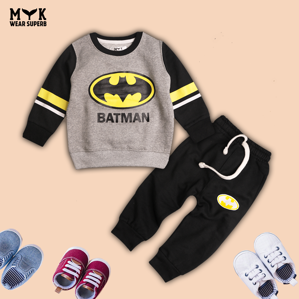 Batman Fleece Tracksuit For kids Grey & Black With Dori Trouser Premium Quality Set