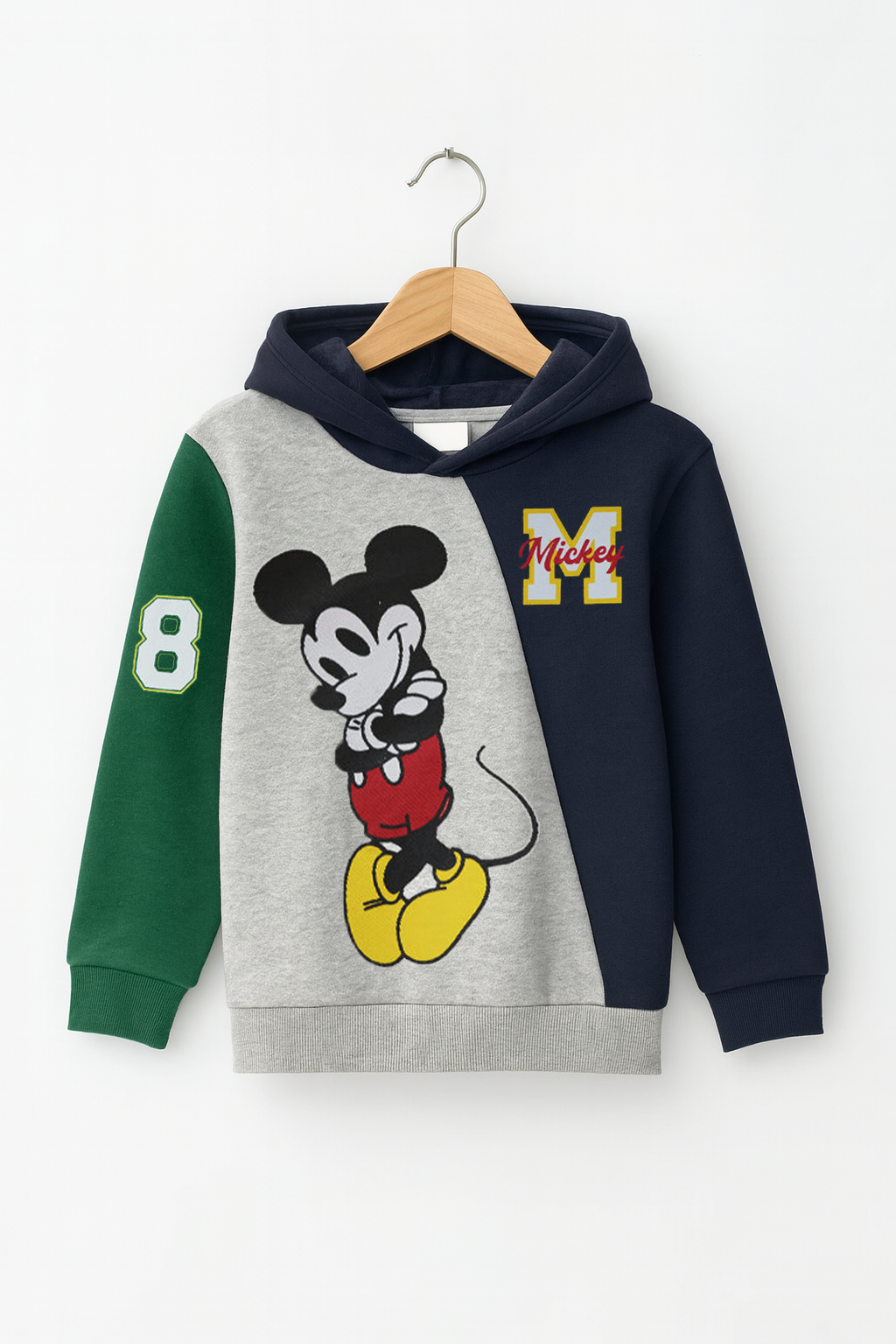 Kids Blue, Grey & green Micky Mouse Fleece Hoodie With Pocket Trouser Outfits Set Imported - MYK_Fatimas