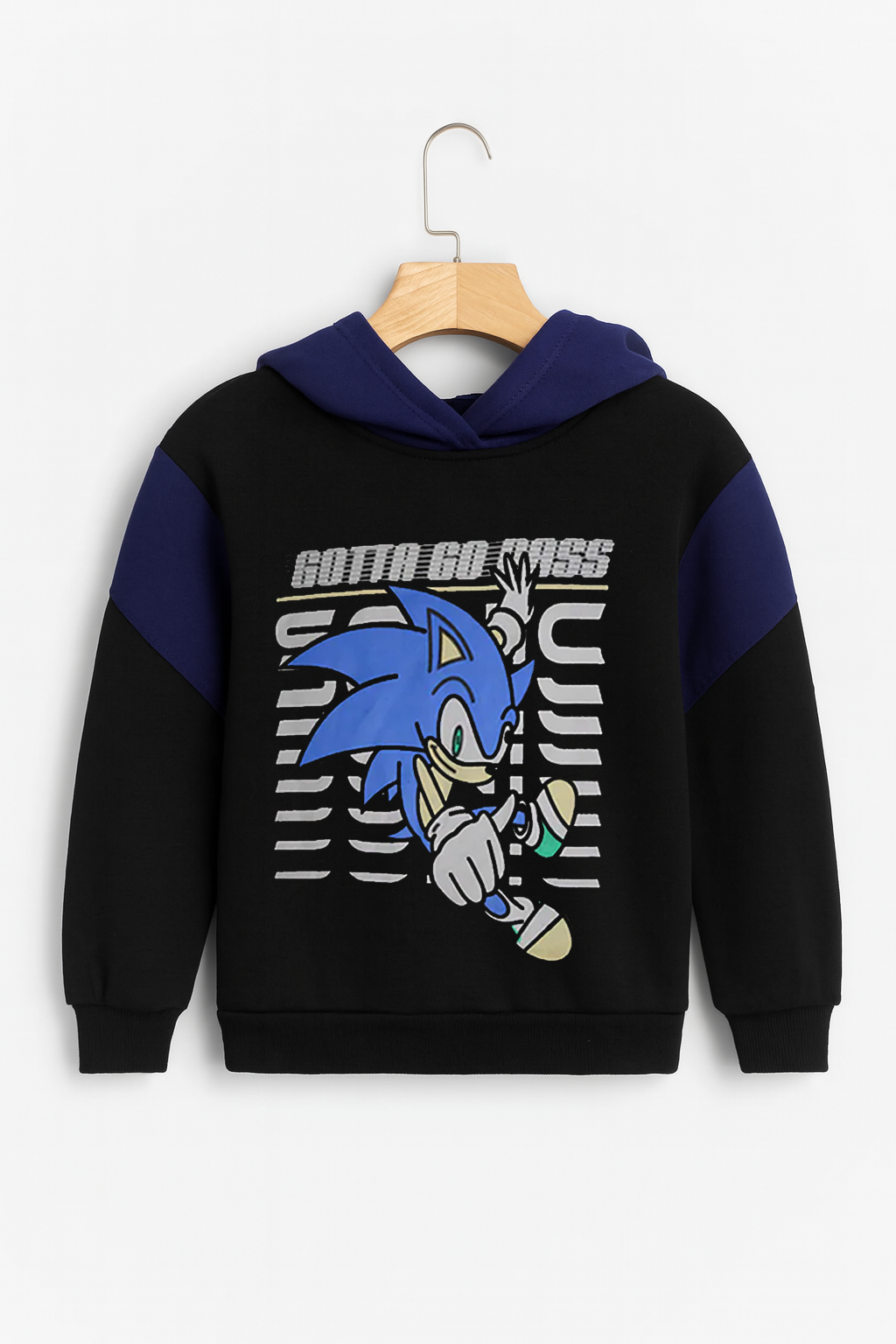 Kids Sonic Blue & Black Fleece Hoodie With Pocket Trouser Premium Quality Set - MYK_Fatimas