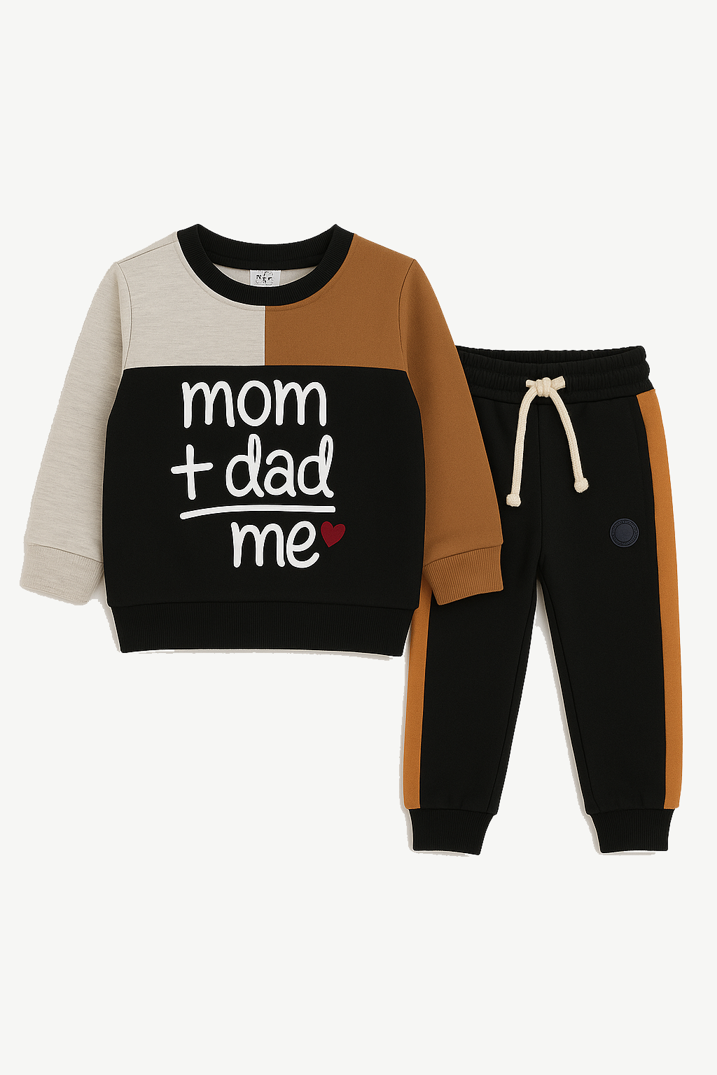 Kids Casual Outfit  Graphic Letter Mom+Dad=Me Sweatshirt With Panel Trouser Premium Quality Set - MYK_Fatimas