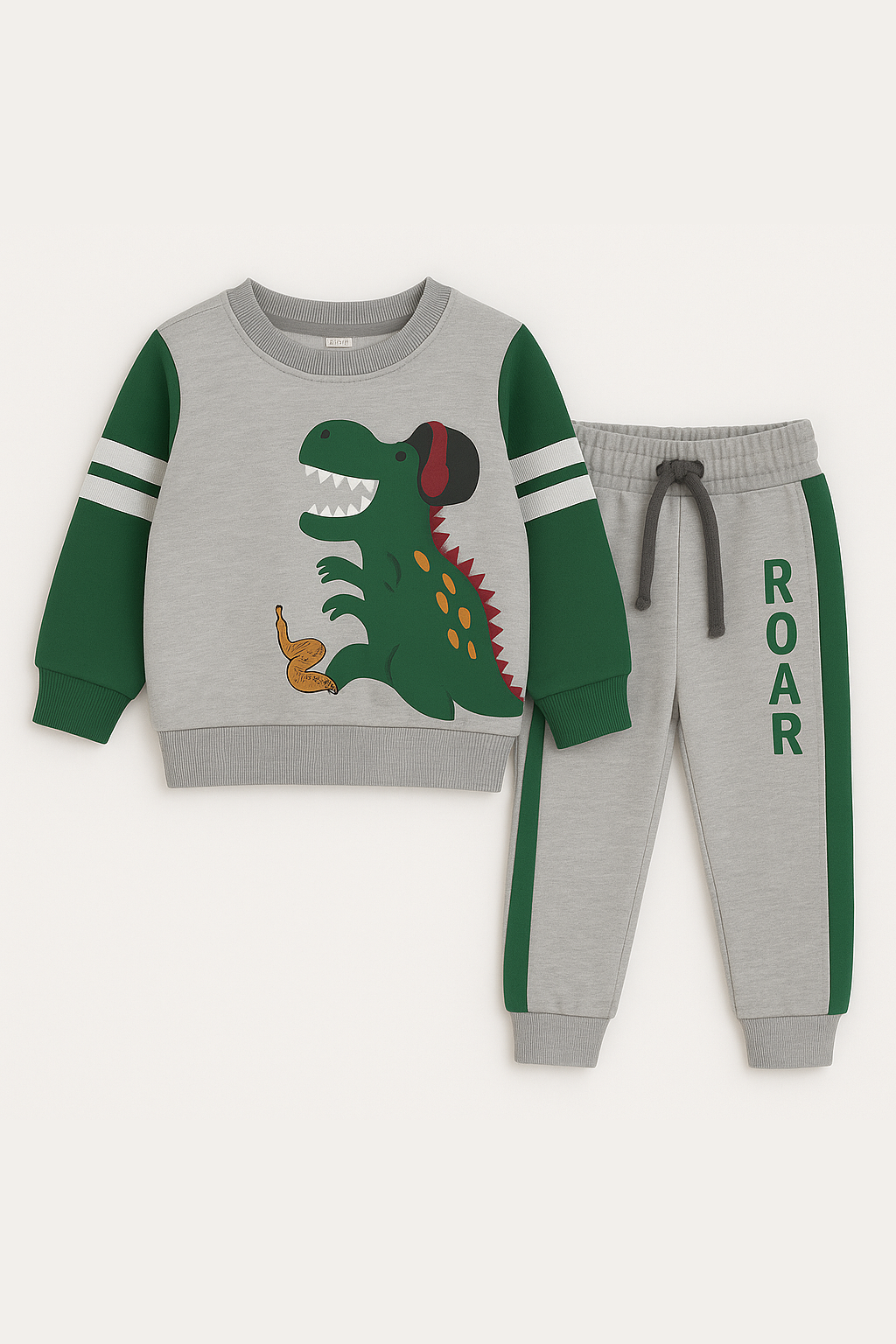 2pcs Set Kids Dinosaur Graphic Green & grey Sweatshirt With panel Trouser - MYK_Fatimas