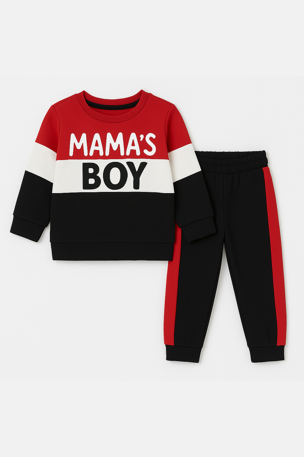 Mama's Boy Fleece Sweatshirt and Trouser Premium Quality Red and Black For Kids - MYK_Fatimas