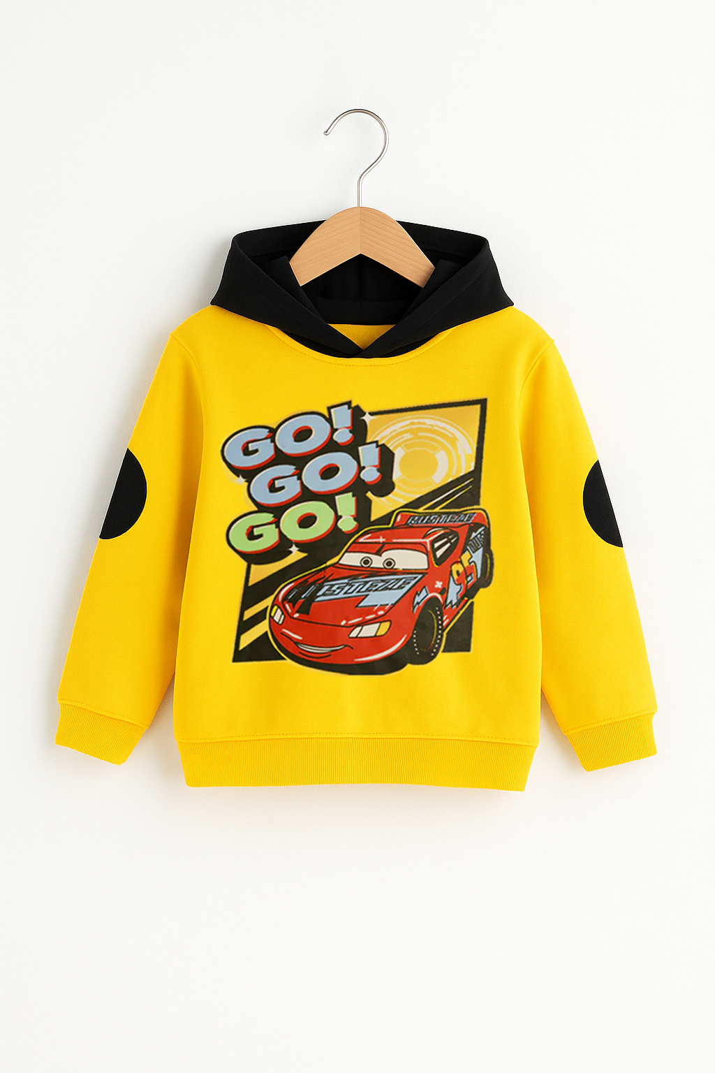Go Go Go Car Printed Yellow Hoodie & Black Trouser With Dori Outfit Premium Quality Set - MYK_Fatimas