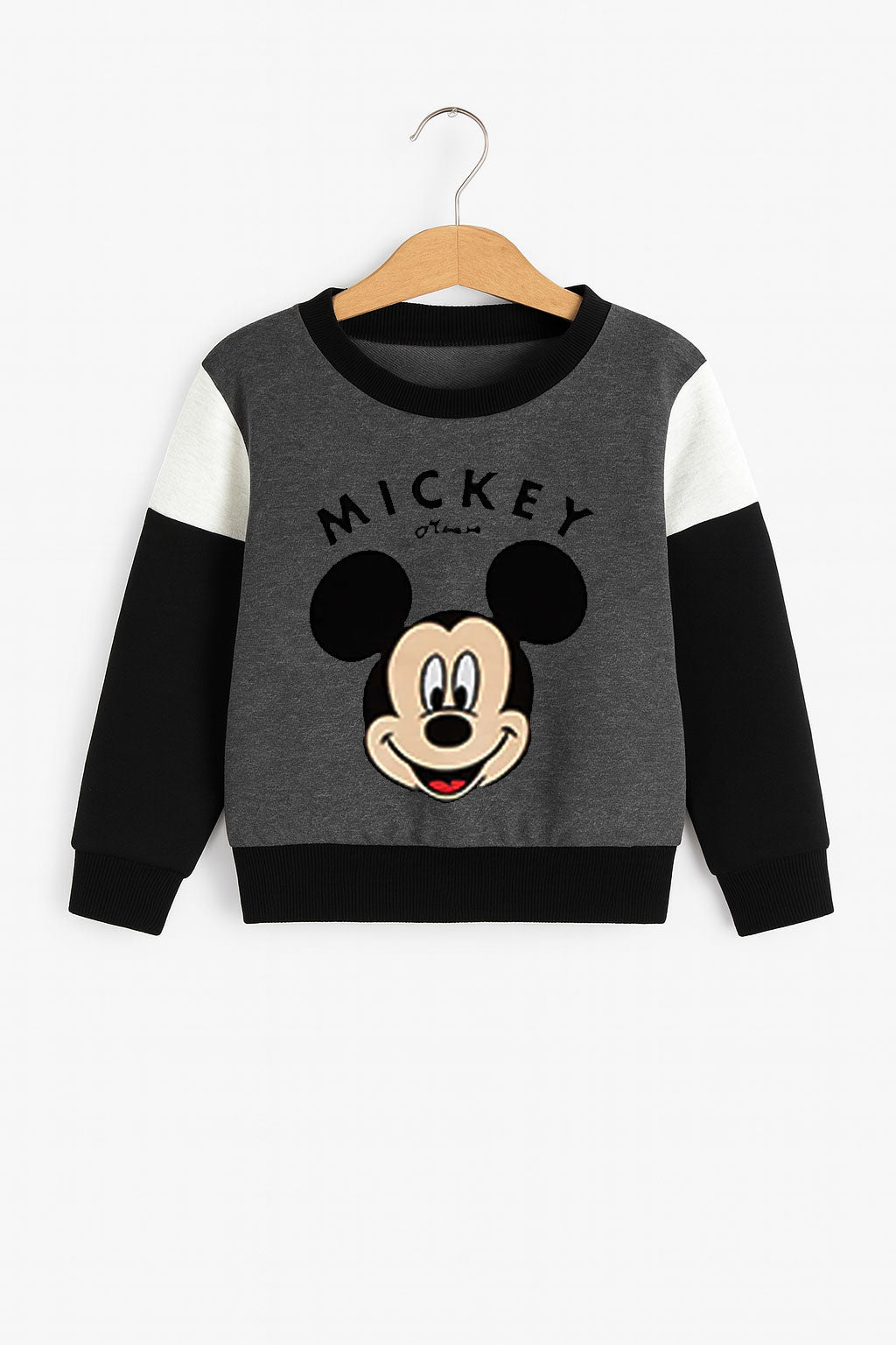 Mickey Mouse Little Boys Fleece Gray Black And White Sweatshirt & Panel Trouser - MYK_Fatimas