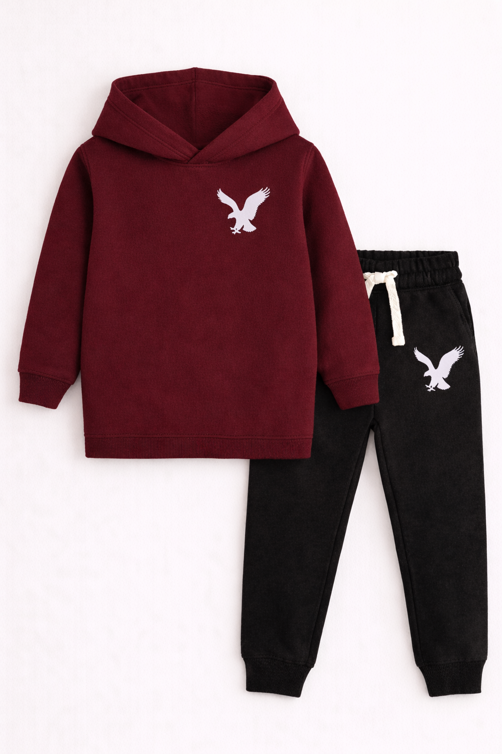 Kids Fleece Hoodie & Trouser Set – Maroon Hoodie with Black Trousers EG