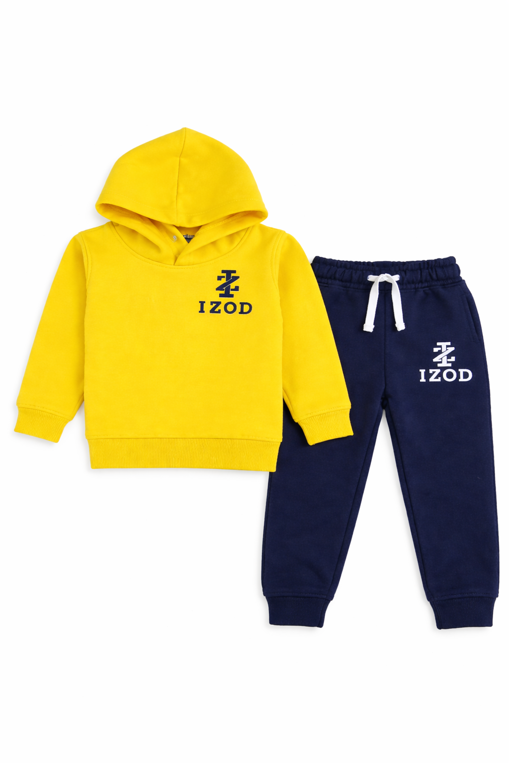 Kids Yellow Hoodie & Navy Trouser Set – IZOD Printed Winter Tracksuit